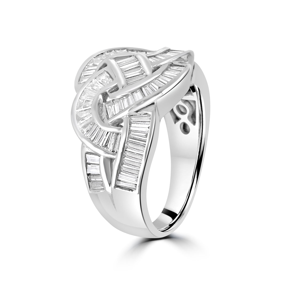 14ct White Gold Twisted Baguette Cut Diamond Pre-Owned Ring