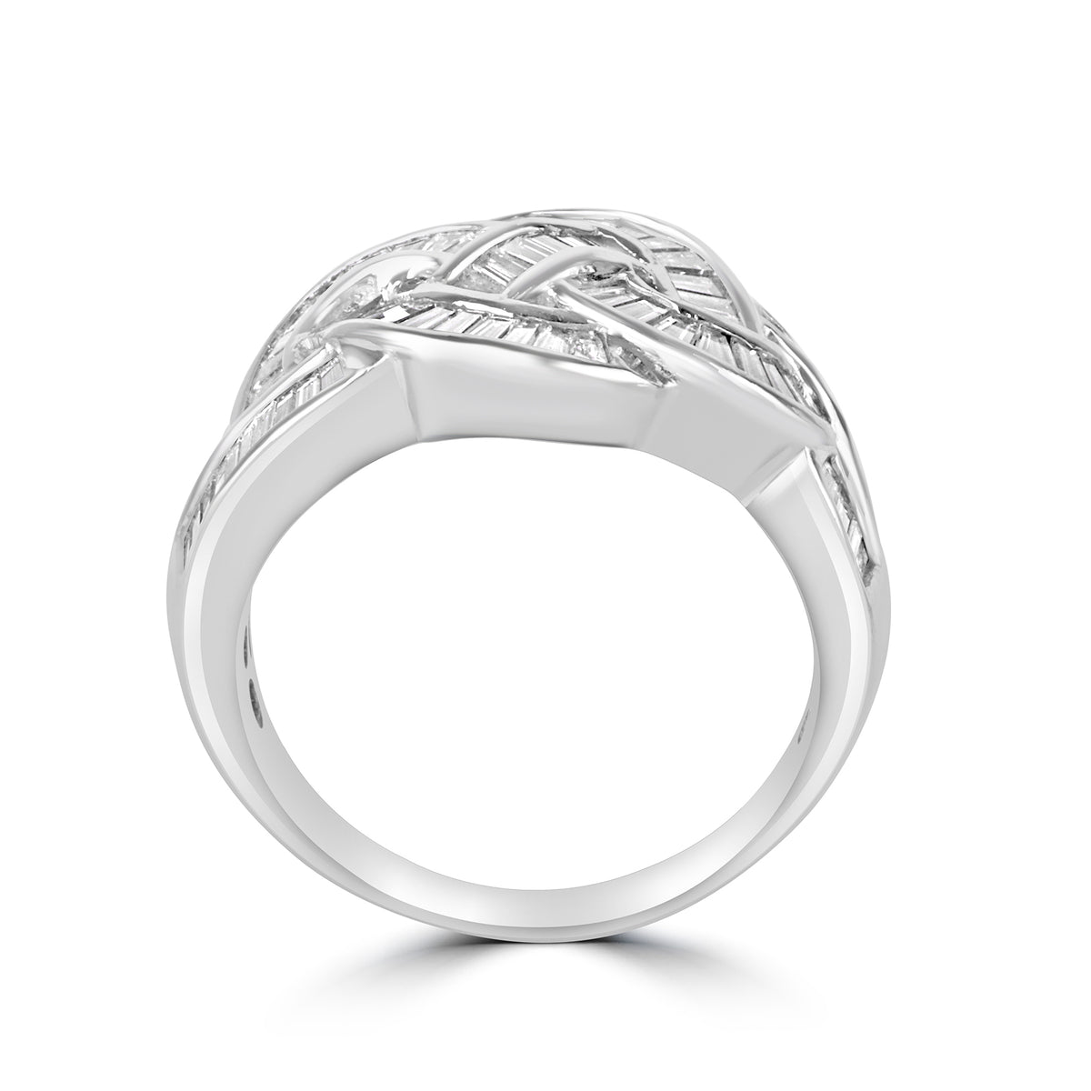 14ct White Gold Twisted Baguette Cut Diamond Pre-Owned Ring