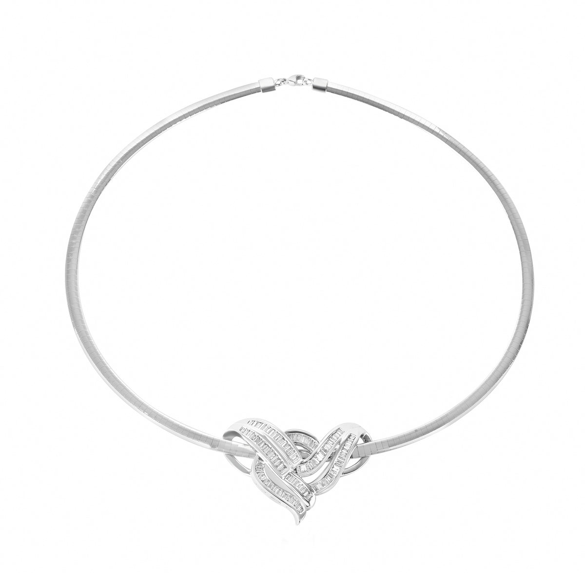18ct White Gold Baguette Diamond Swirl Pre-Owned Necklace