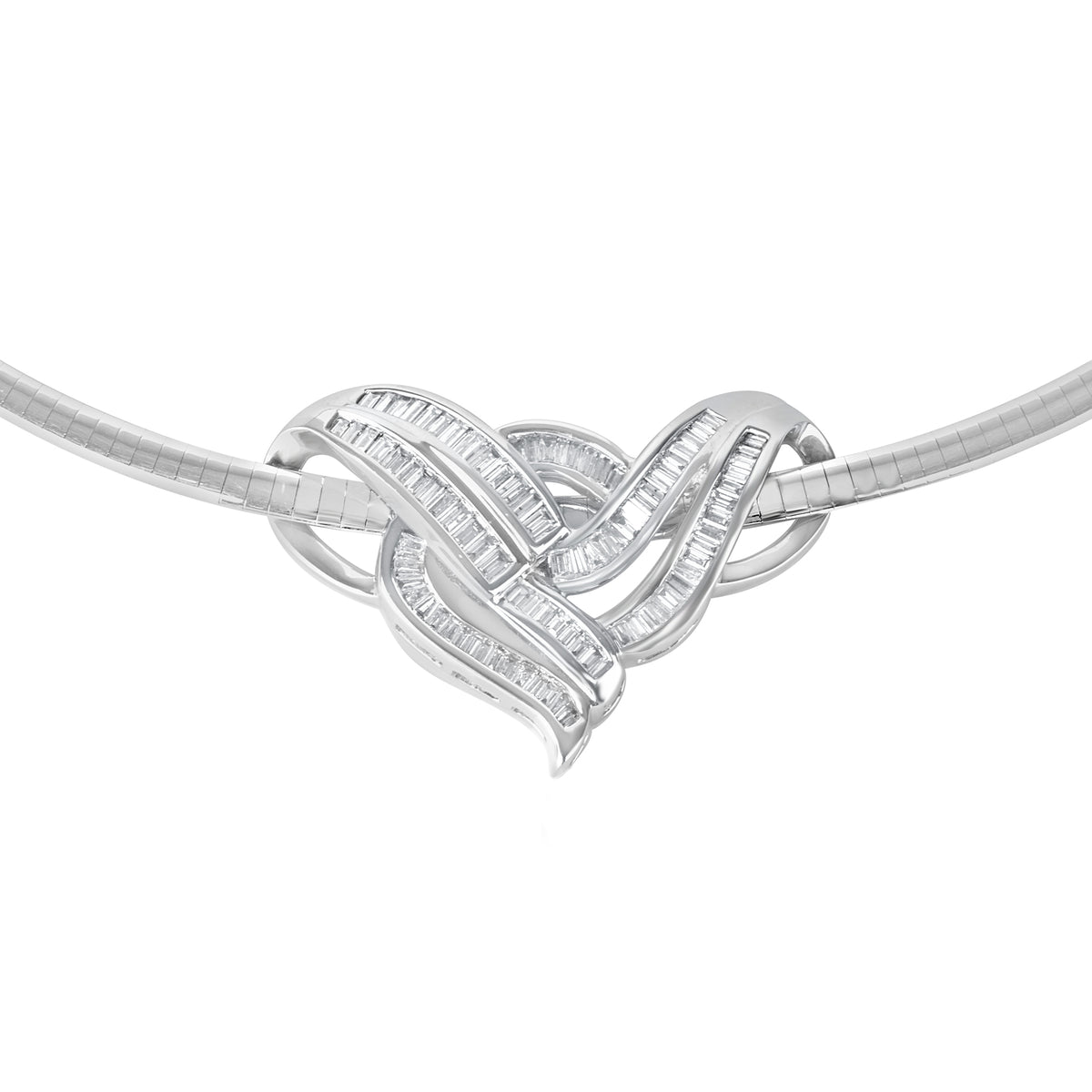 18ct White Gold Baguette Diamond Swirl Pre-Owned Necklace