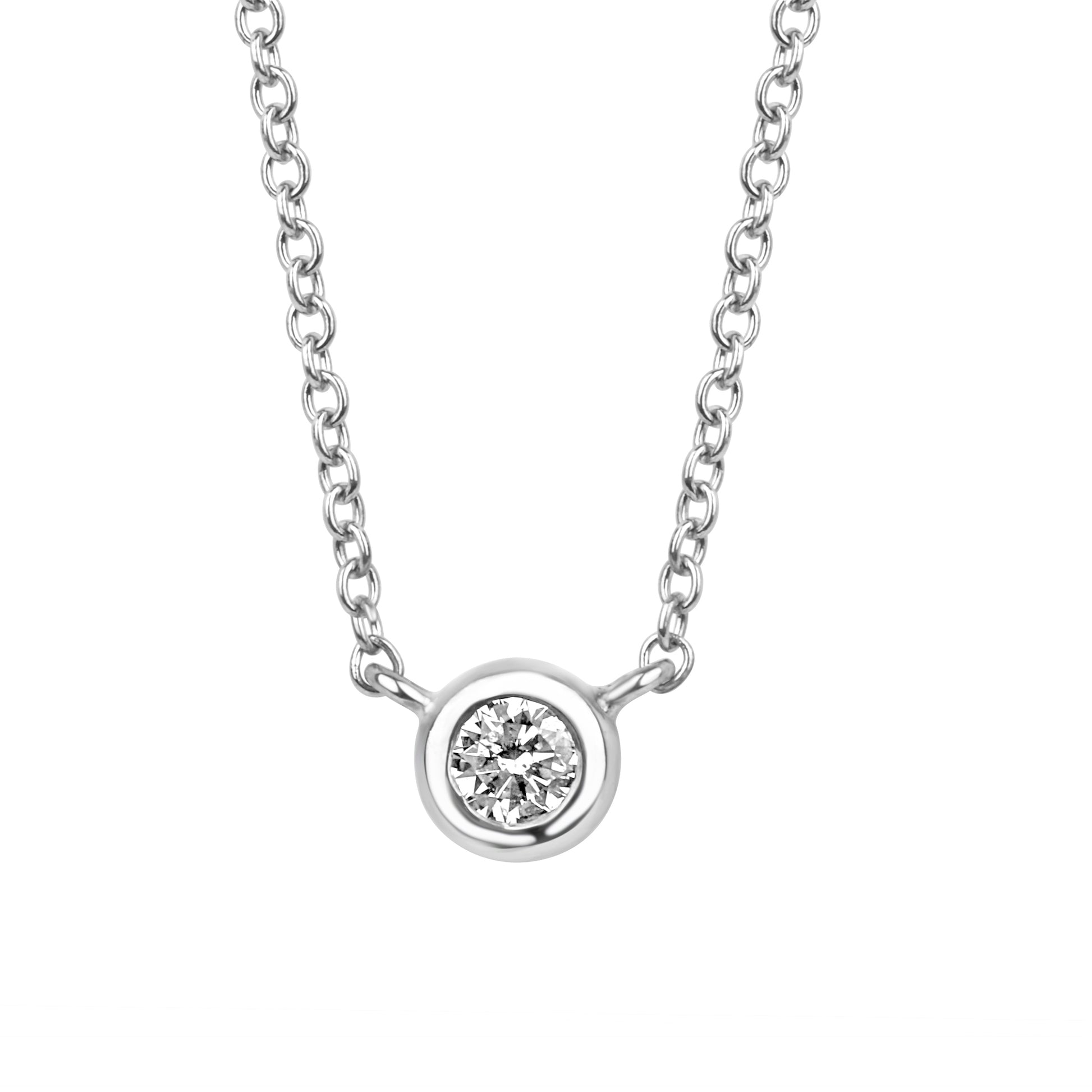 9ct White Gold 0.14ct Round Diamond 'Donut' Pendant and Chain
