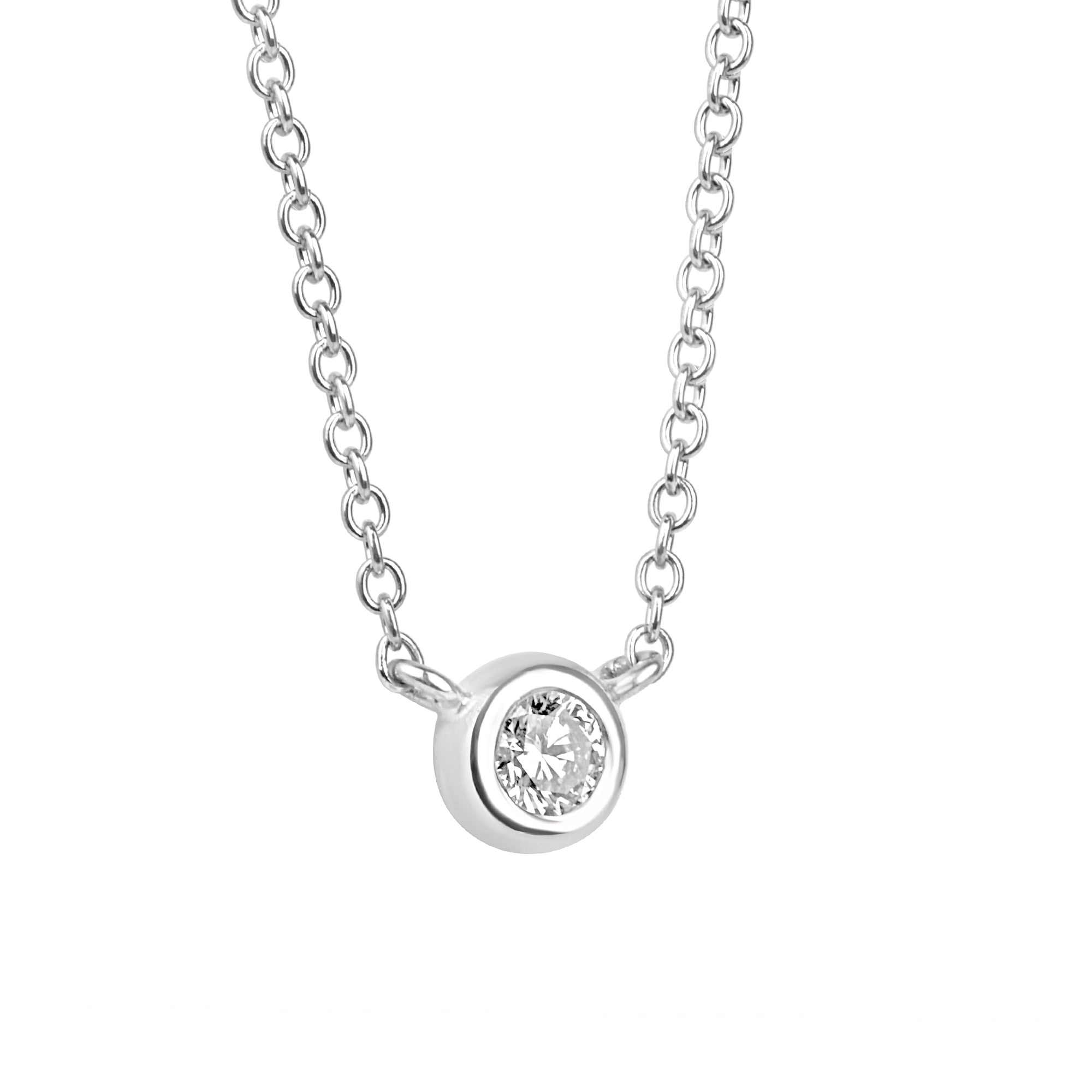 9ct White Gold 0.14ct Round Diamond 'Donut' Pendant and Chain