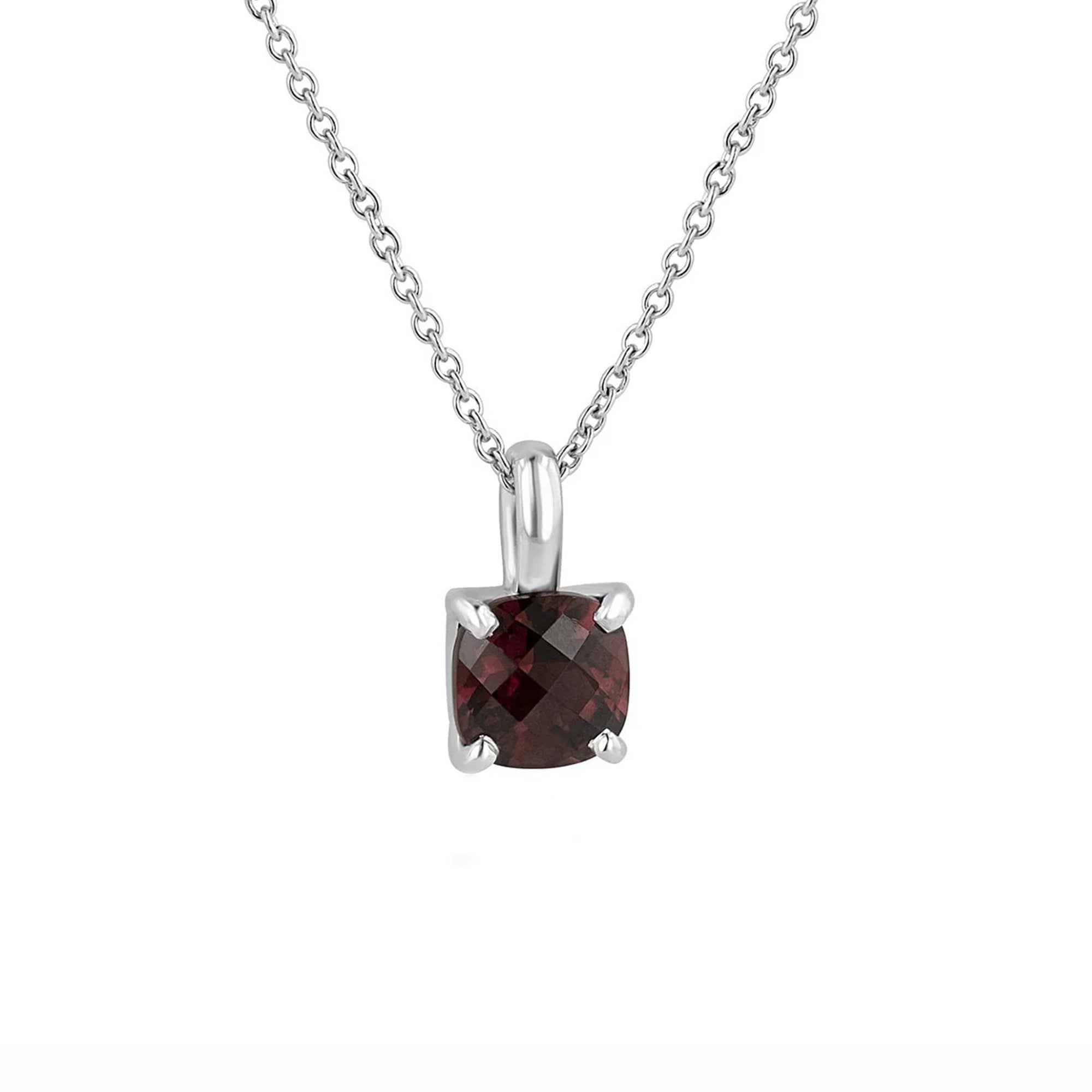 9ct White Gold Checkerboard Cushion Rhodalite Garnet Necklace with Adjustable 16" - 18" Fine Trace Chain in 9ct White Gold