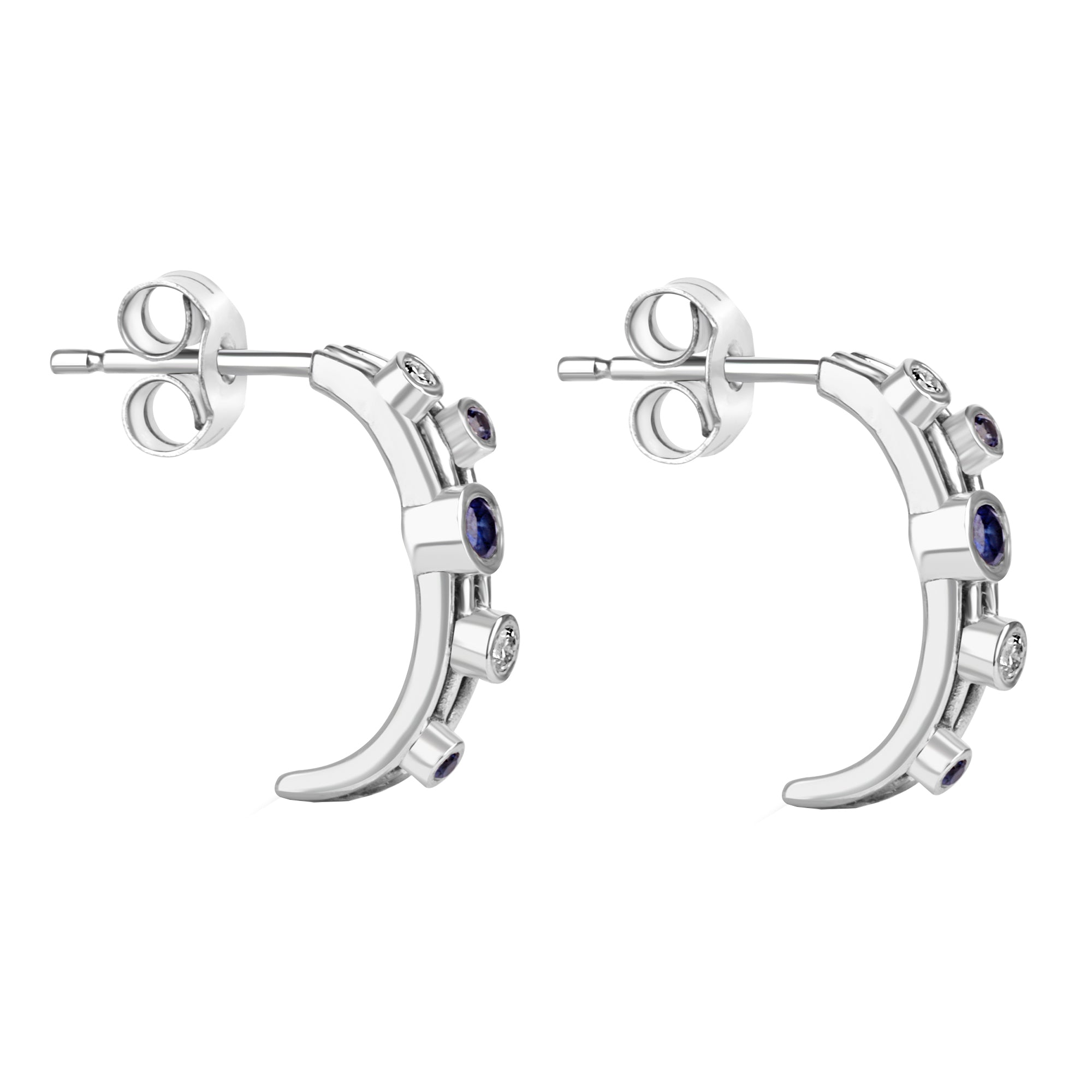 9ct White Gold Diamond Sapphire Half Hoop Earrings