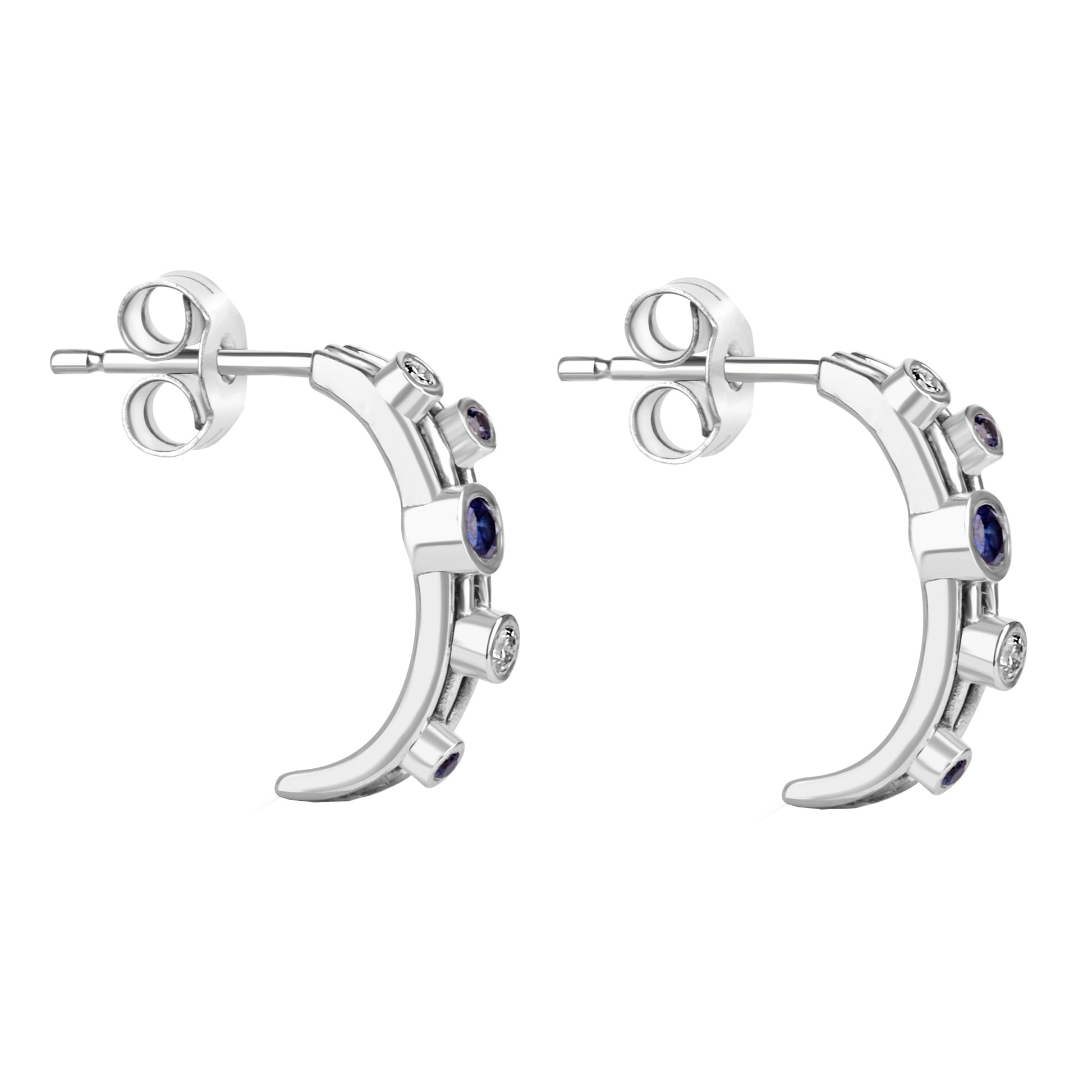 9ct White Gold Diamond Sapphire Half Hoop Earrings