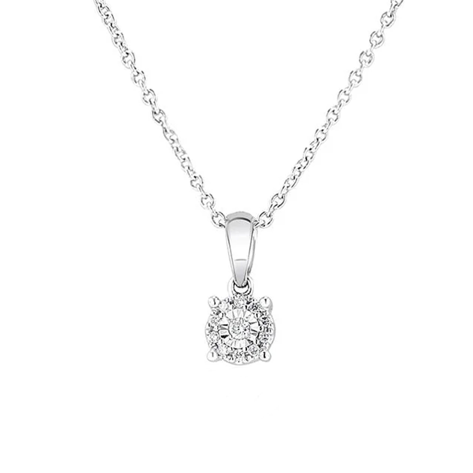 9ct White Gold Illusion Set Diamond Pendant with Adjustable 16"- 18" Trace Chain