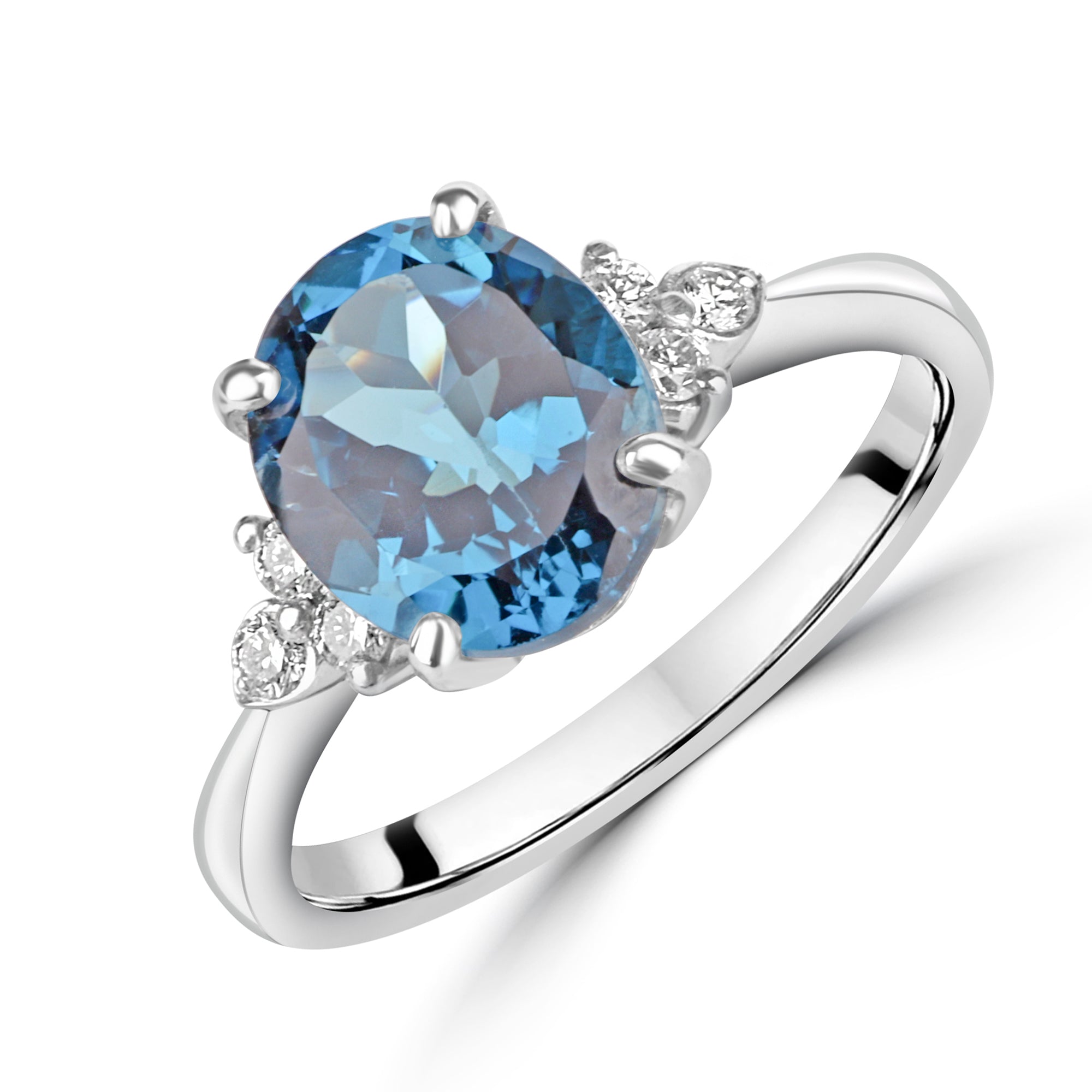 9ct White Gold Oval Blue Topaz Diamond Trefoil Dress Ring