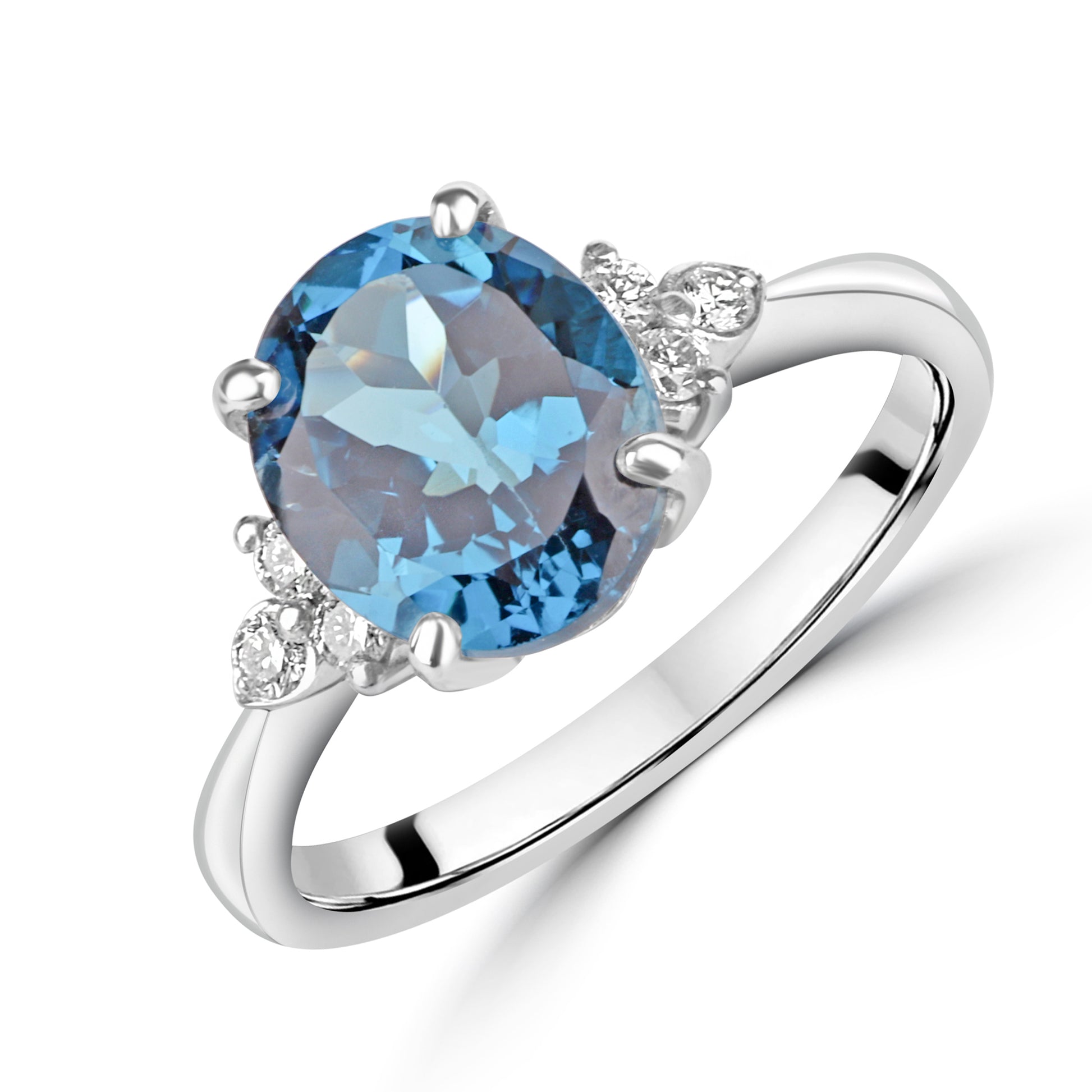 9ct White Gold Oval Blue Topaz Diamond Trefoil Dress Ring
