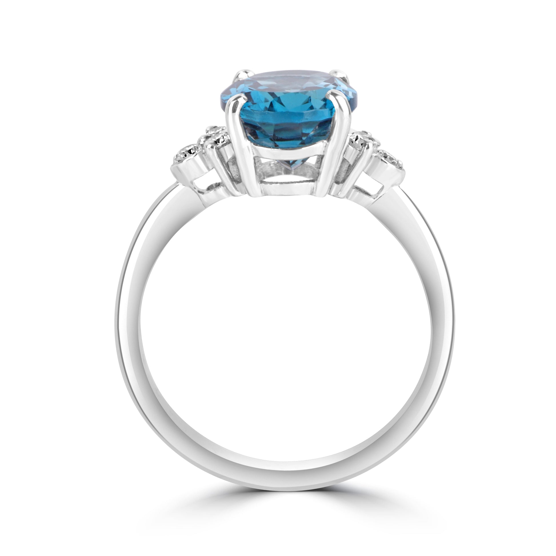 9ct White Gold Oval Blue Topaz Diamond Trefoil Dress Ring