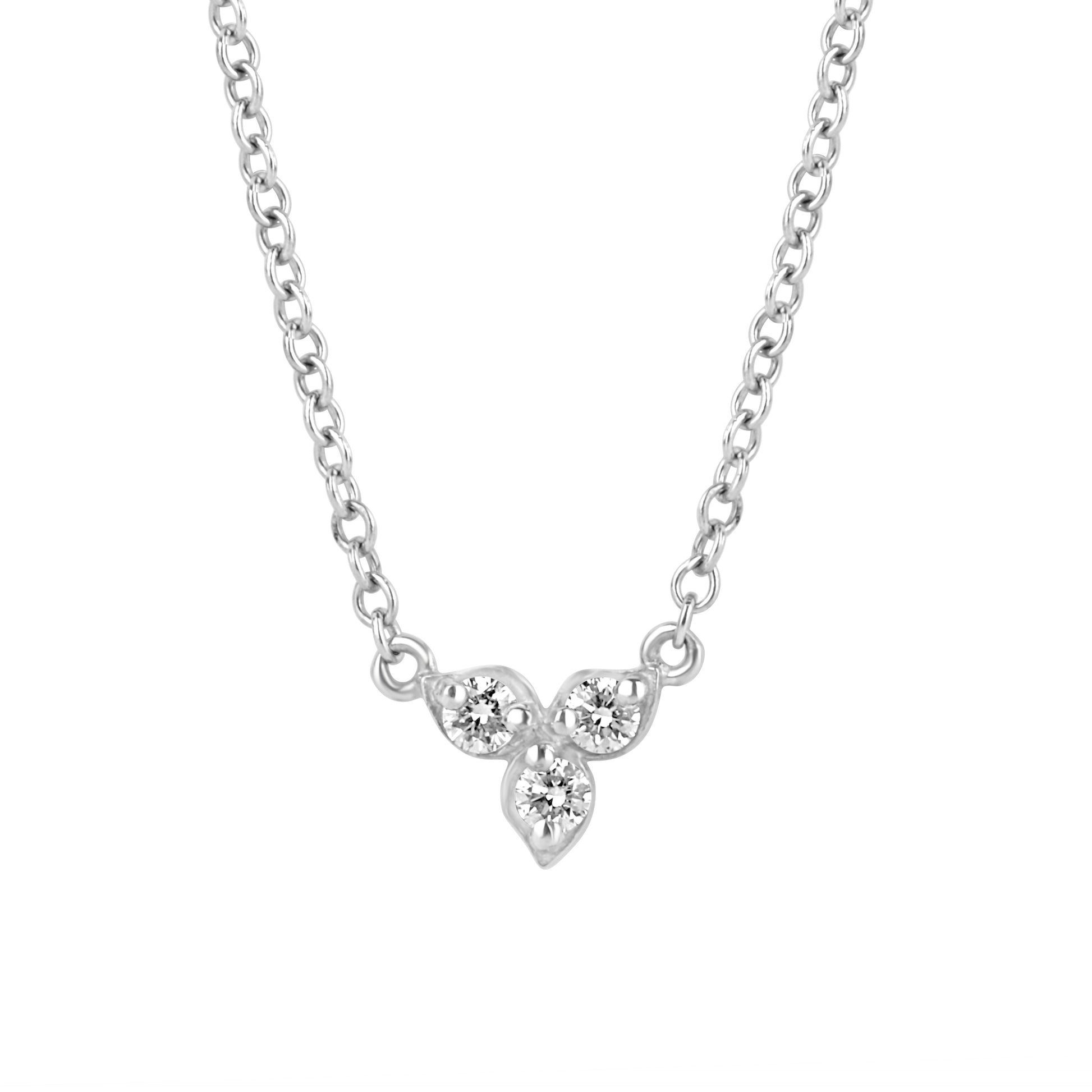 9ct White Gold Three Leaf Diamond Trefoil Necklace