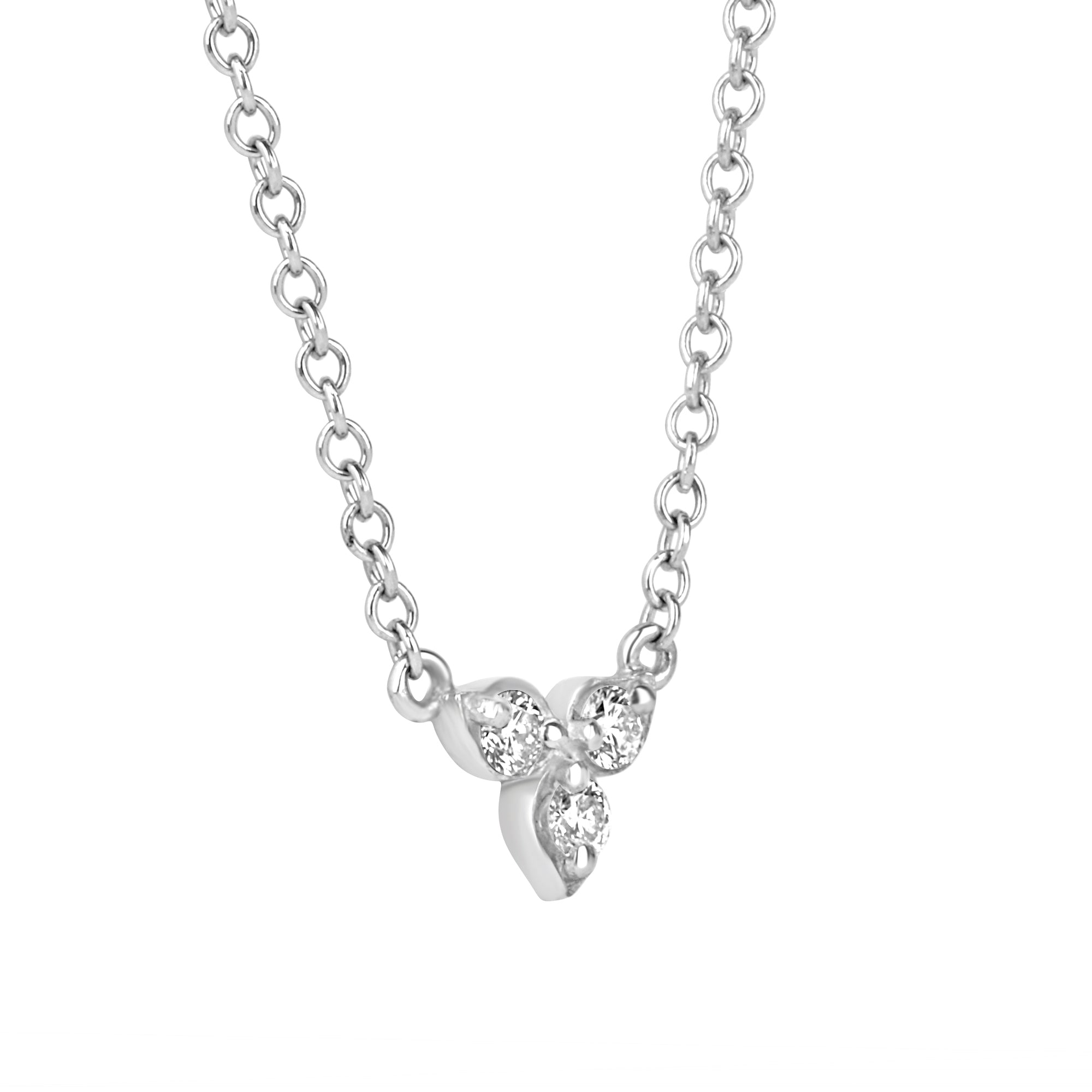 9ct White Gold Three Leaf Diamond Trefoil Necklace