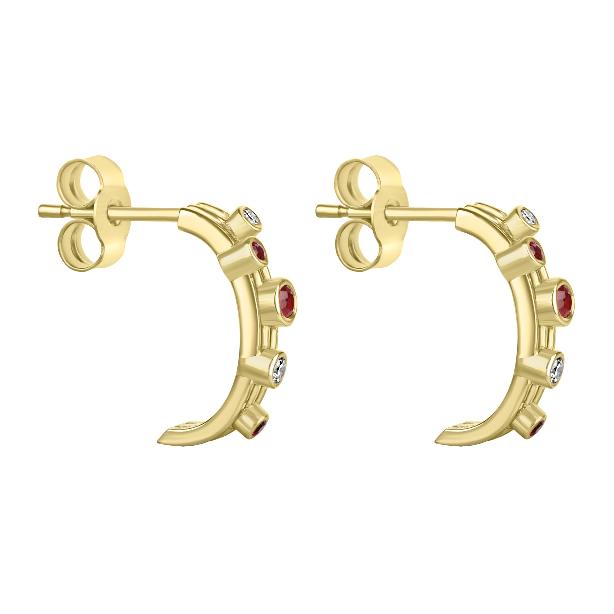 9ct Yellow Gold 0.17ct Round Ruby and 0.04 Round diamond 'Cascata' Half Hoop Earrings