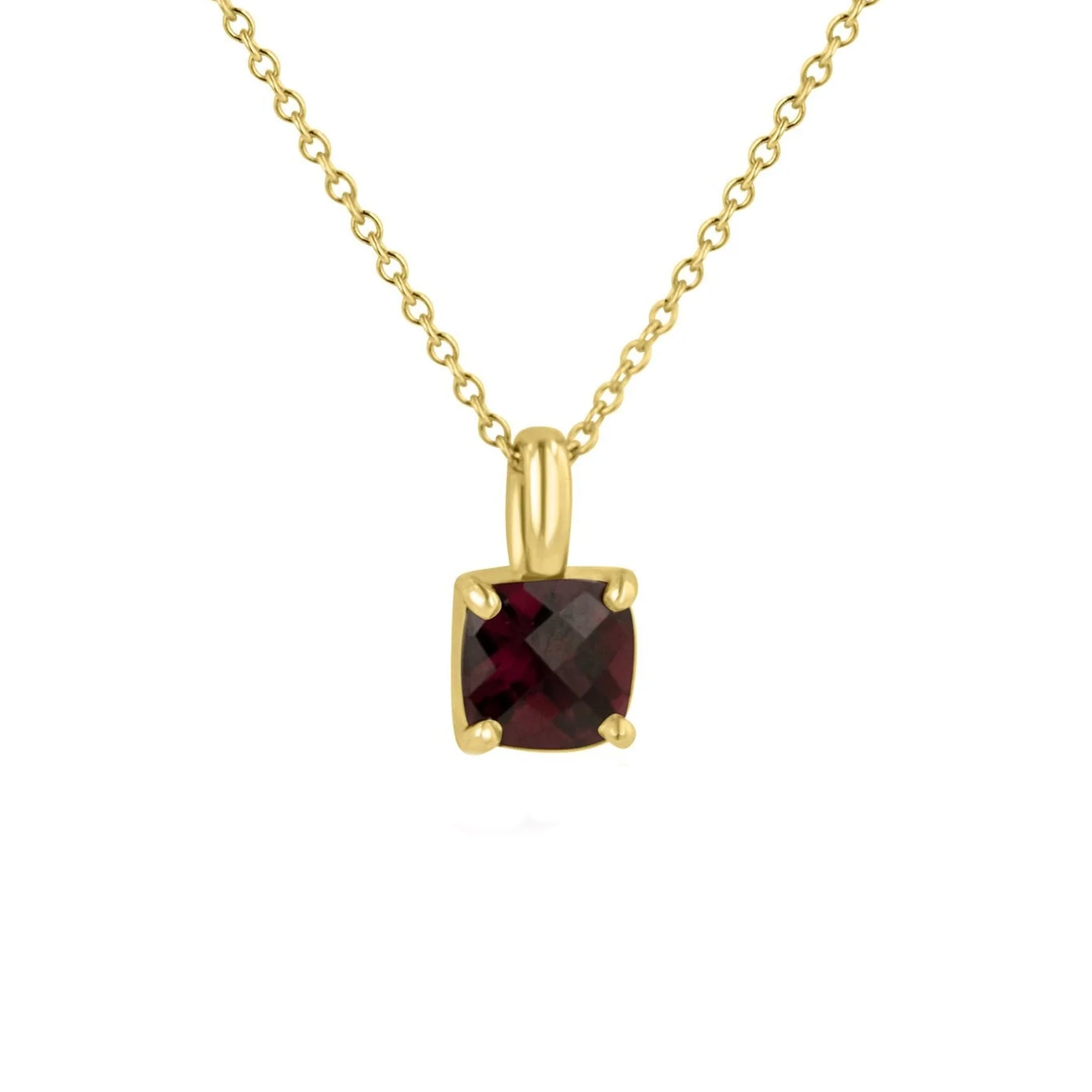 9ct Yellow Gold Checkerboard Cushion Garnet Necklace
