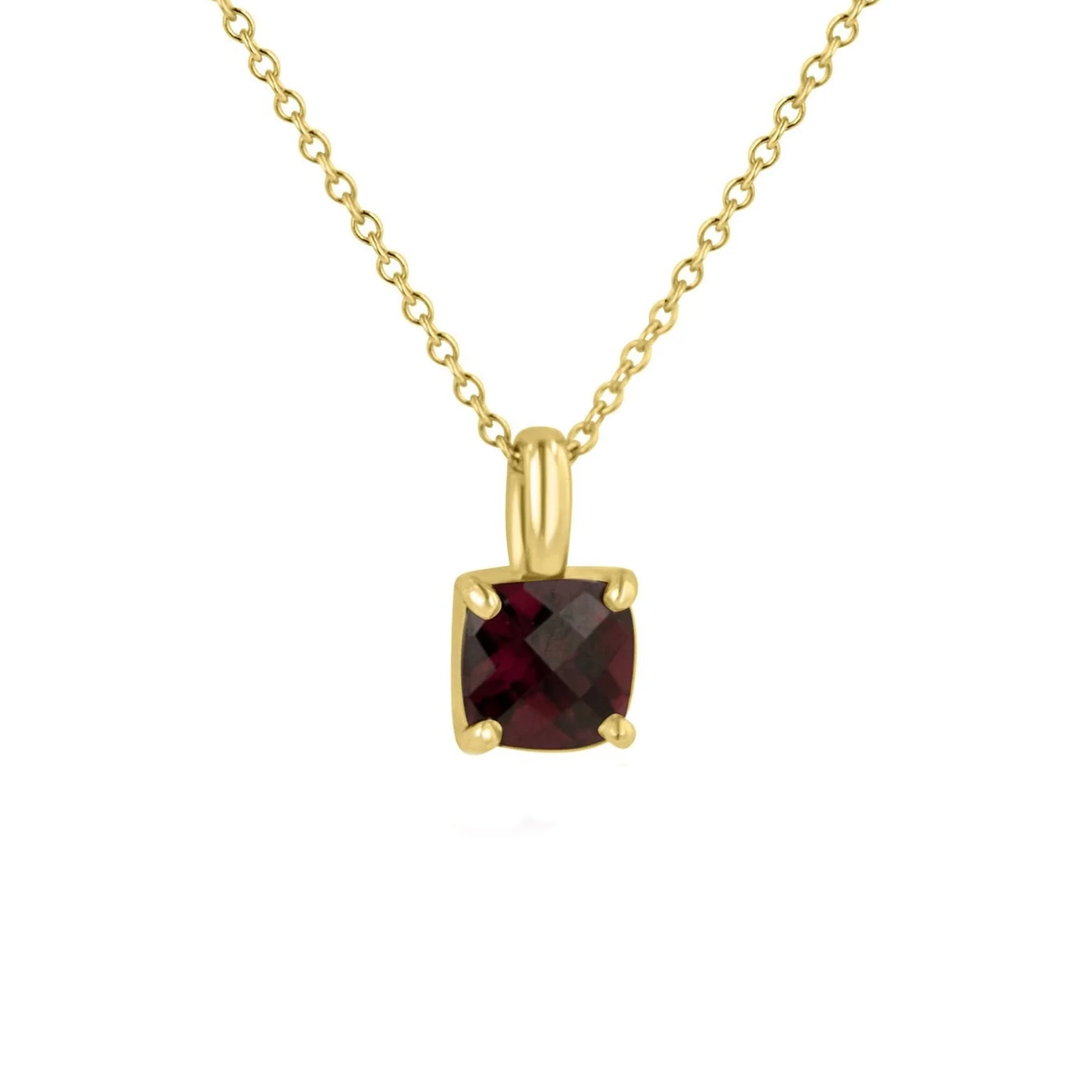 9ct Yellow Gold Checkerboard Cushion Garnet Necklace