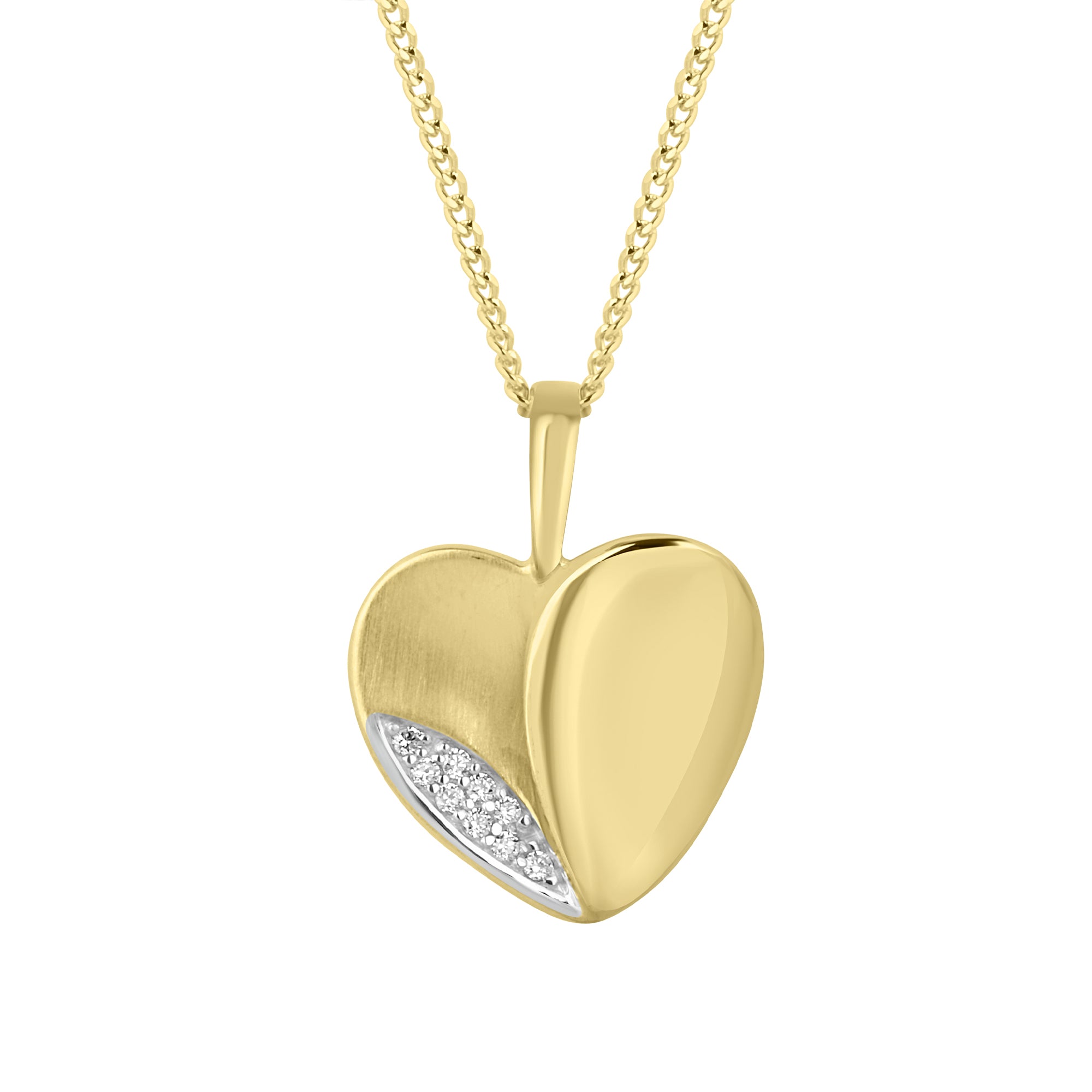 9ct Yellow Gold Diamond Set Heart Pendant & 18" Chain