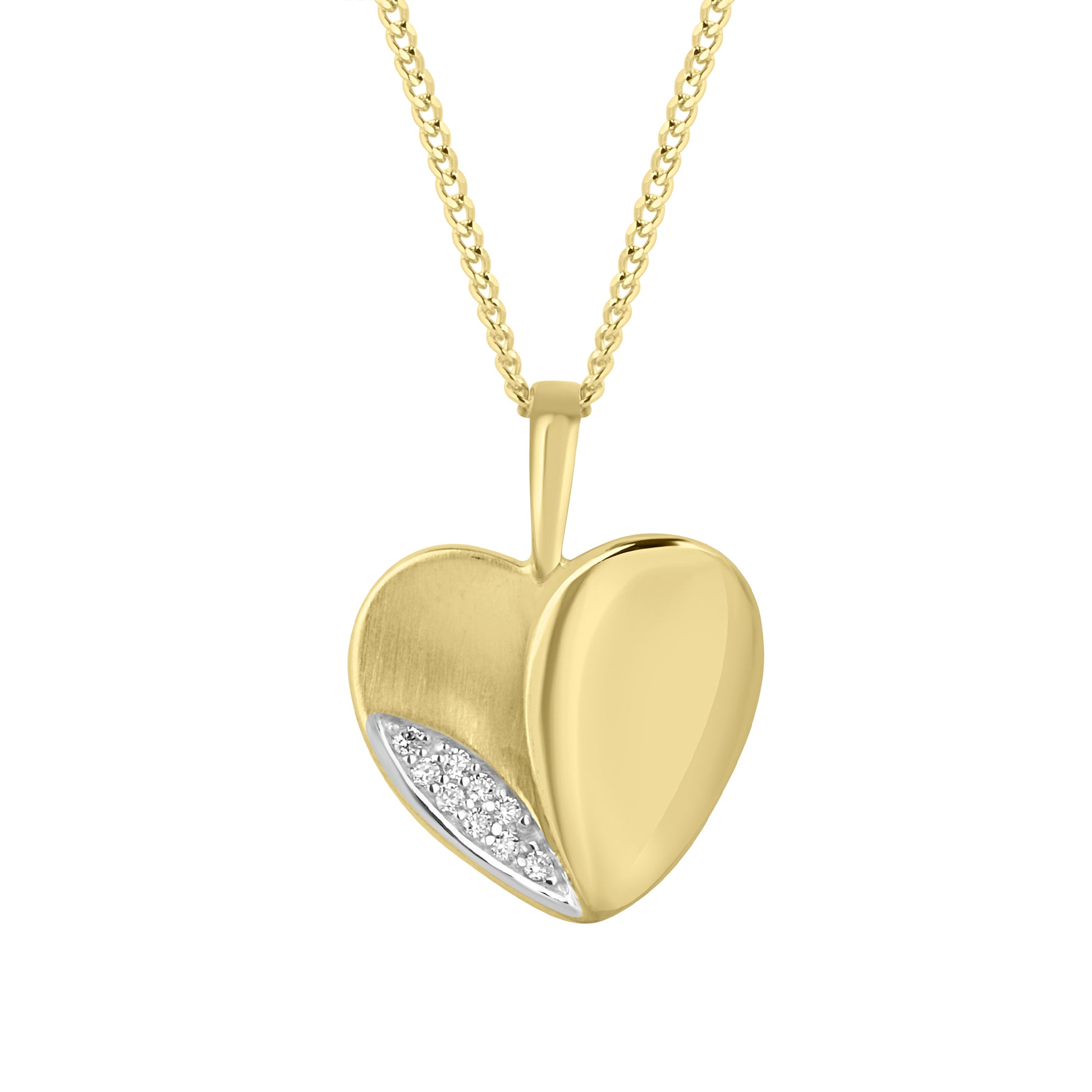 9ct Yellow Gold Diamond Set Heart Pendant & 18" Chain