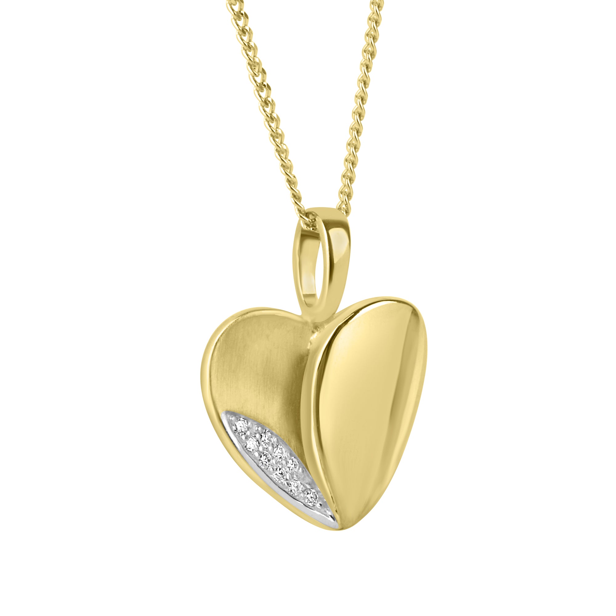 9ct Yellow Gold Diamond Set Heart Pendant & 18" Chain