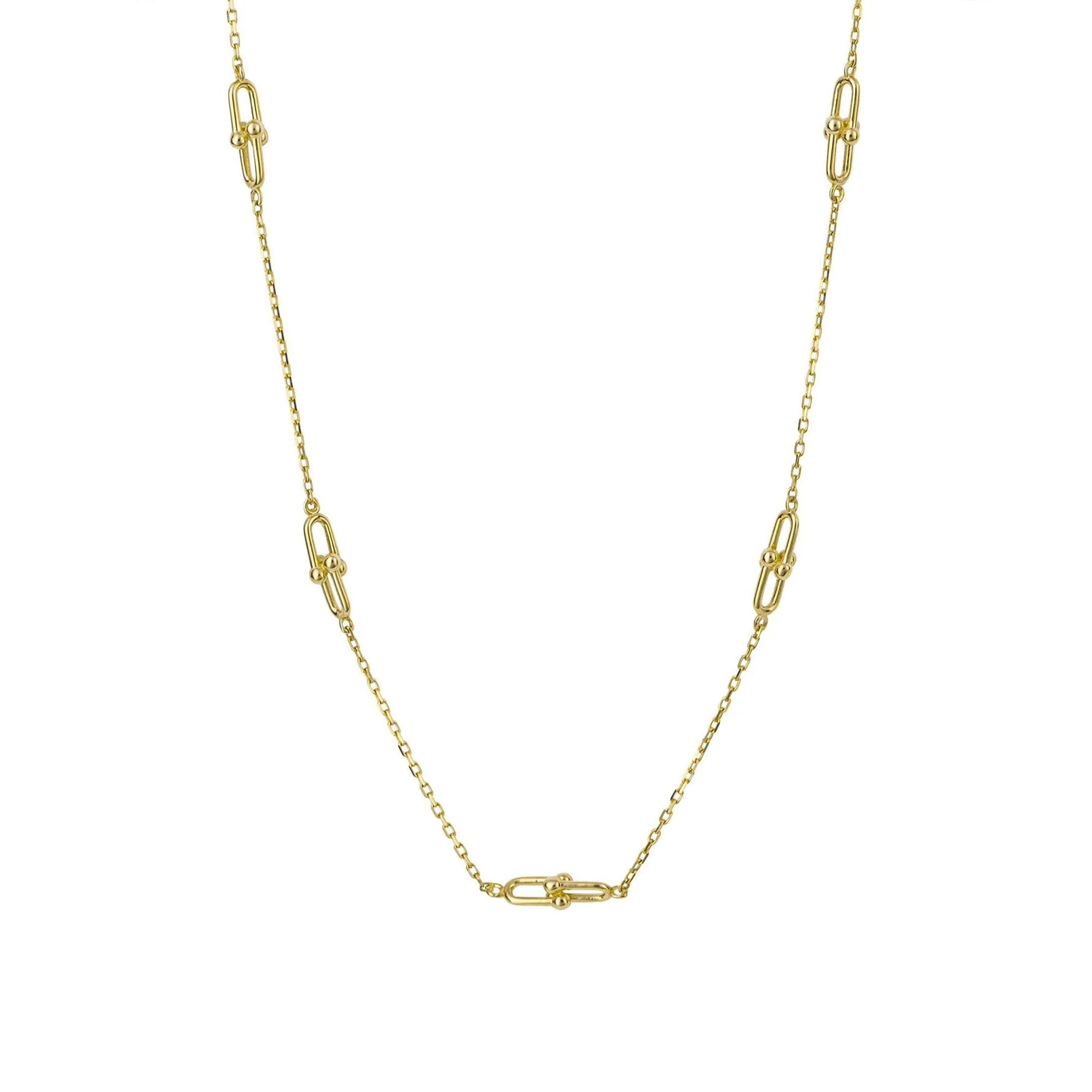9ct Yellow Gold Double U Link and Trace Chain Necklace