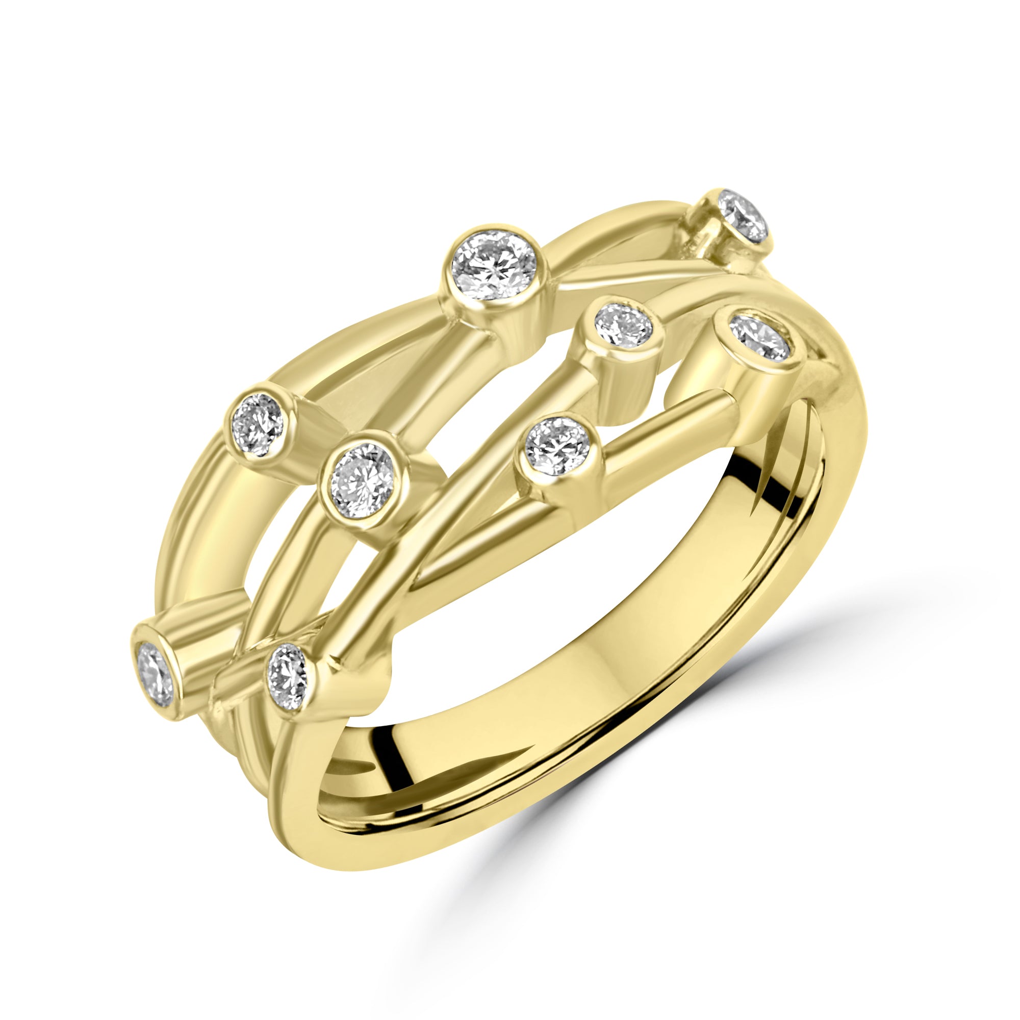9ct Yellow Gold Multi Strand Avanti Cascata Ring With Diamonds