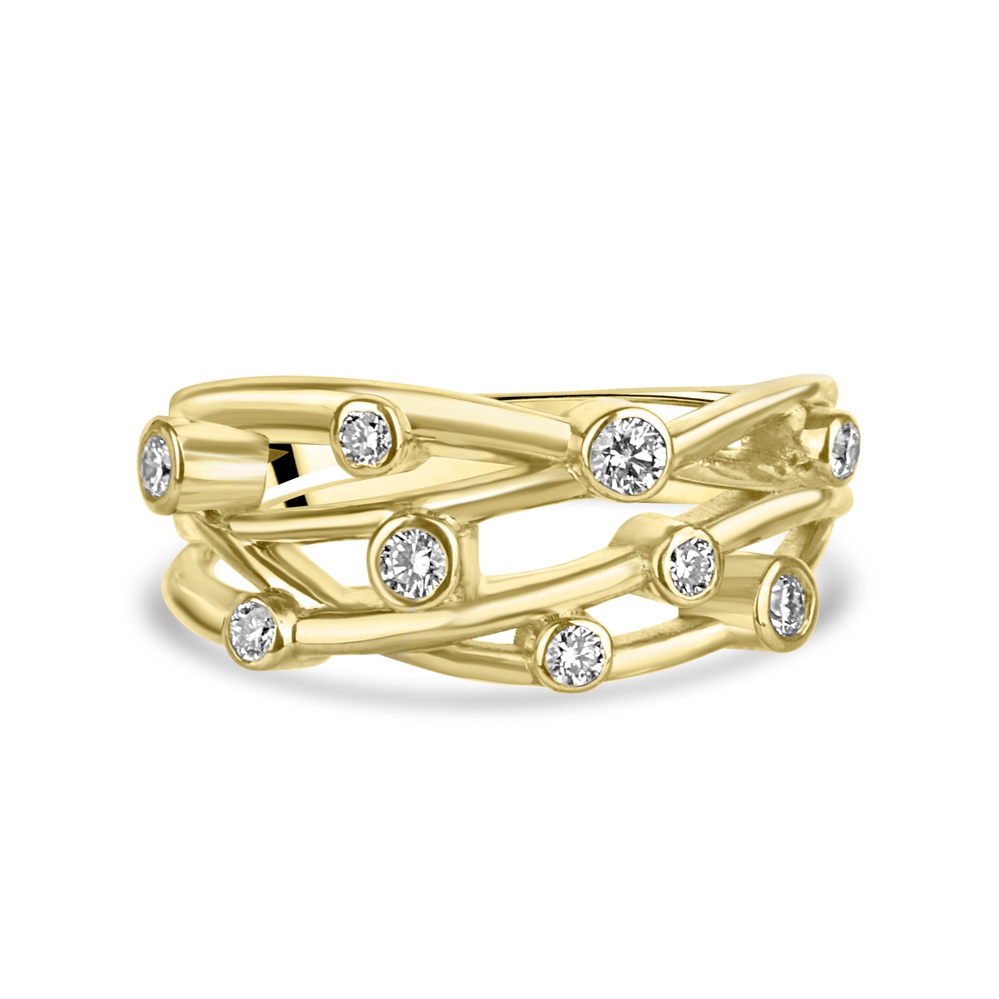 9ct Yellow Gold Multi Strand Avanti Cascata Ring With Diamonds