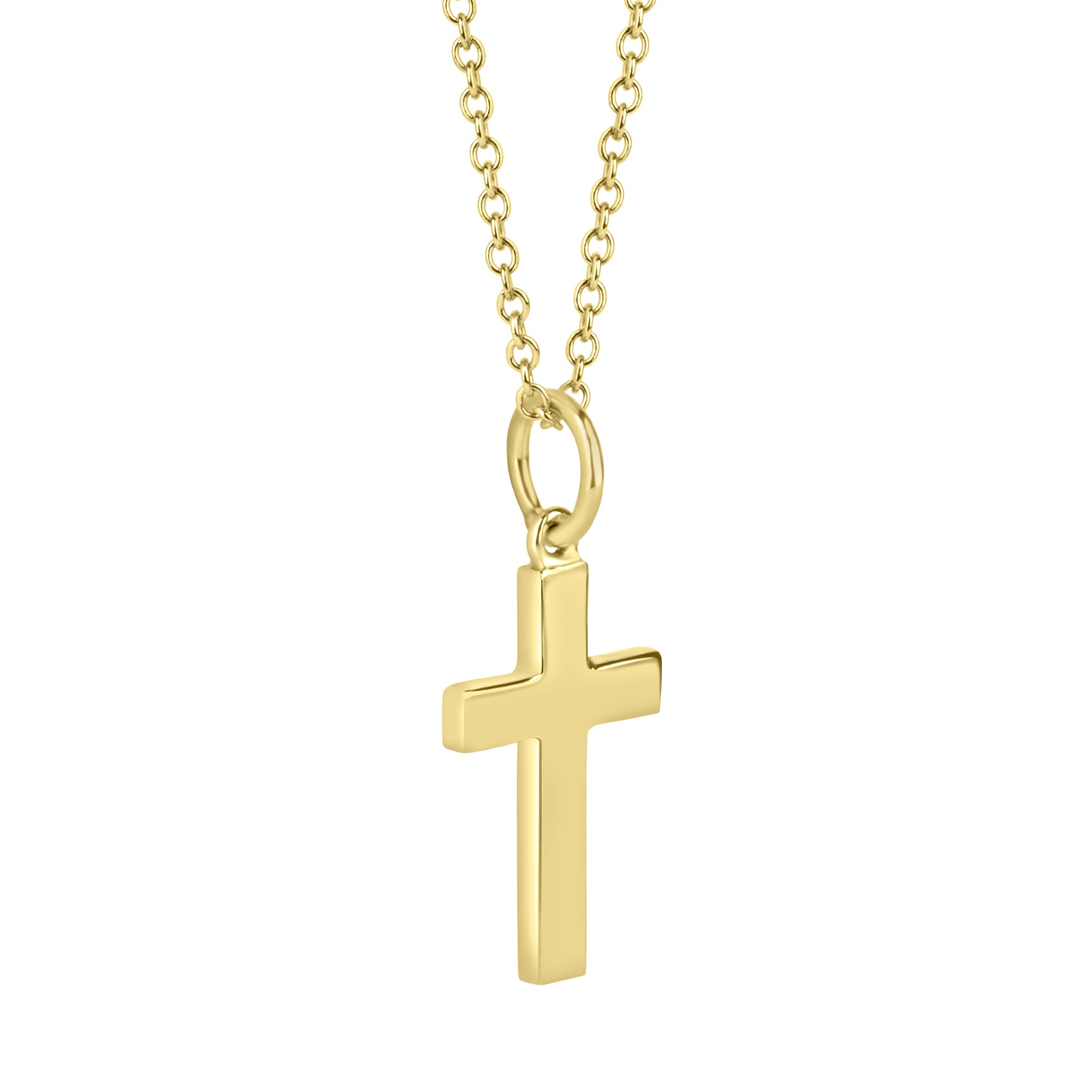 9ct Yellow Gold Plain Solid Cross Pendant With Adjustable 16"-18" Fine Trace Chain