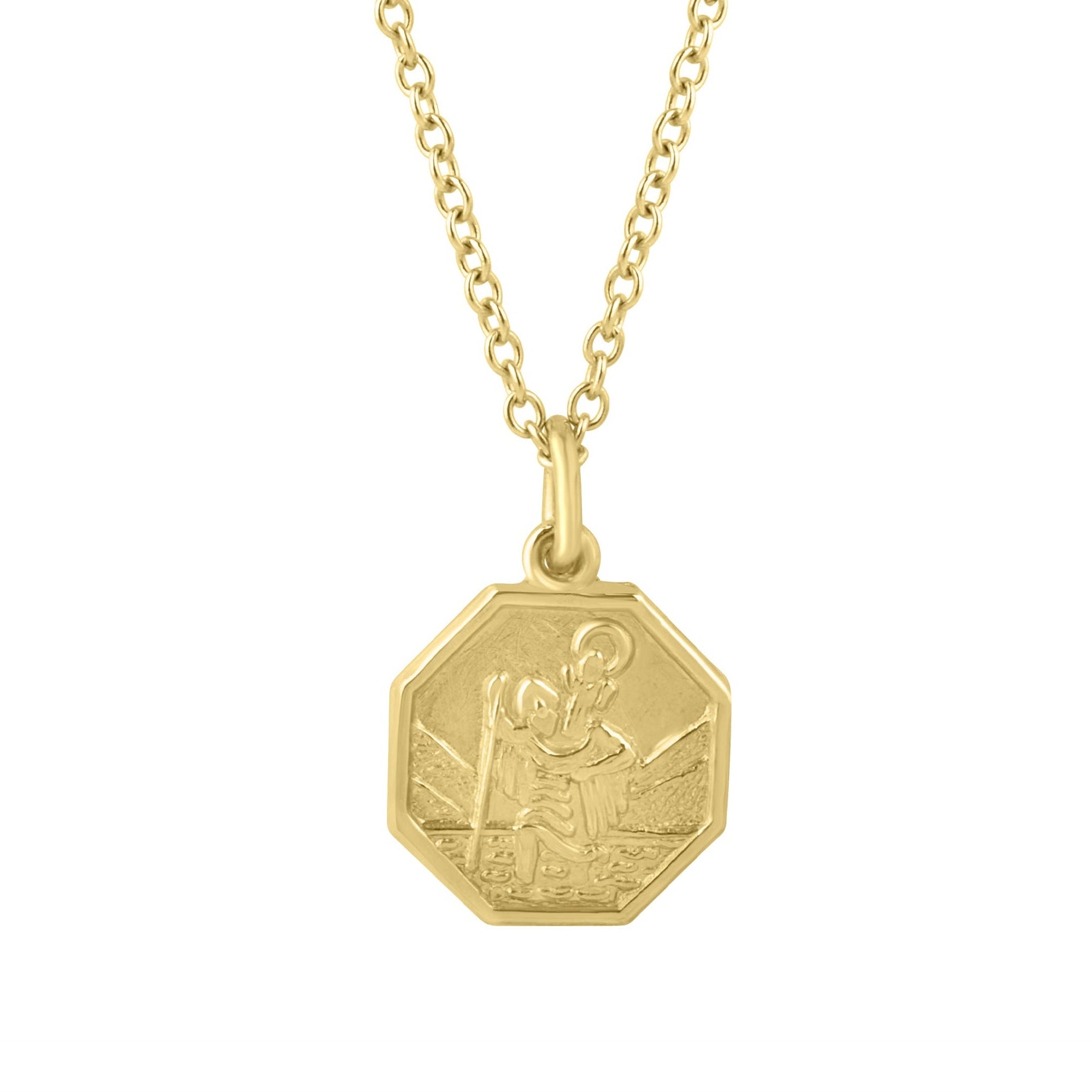 9ct Yellow Gold St.Christopher Pendant With Adjustable 16"-18" Fine Trace Chain