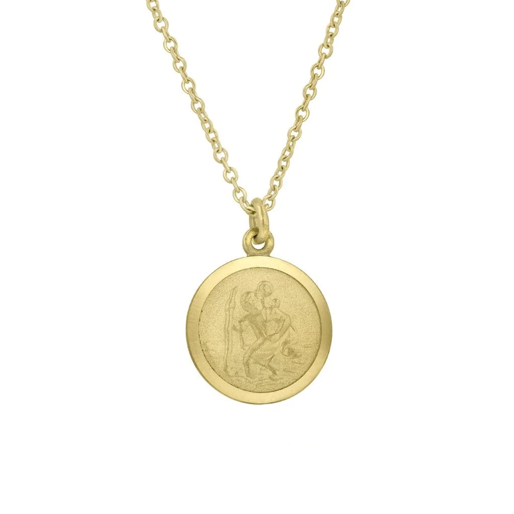 9ct Yellow Gold St.Christopher Round Pendant With 18" 9ct Yellow Gold Trace Chain