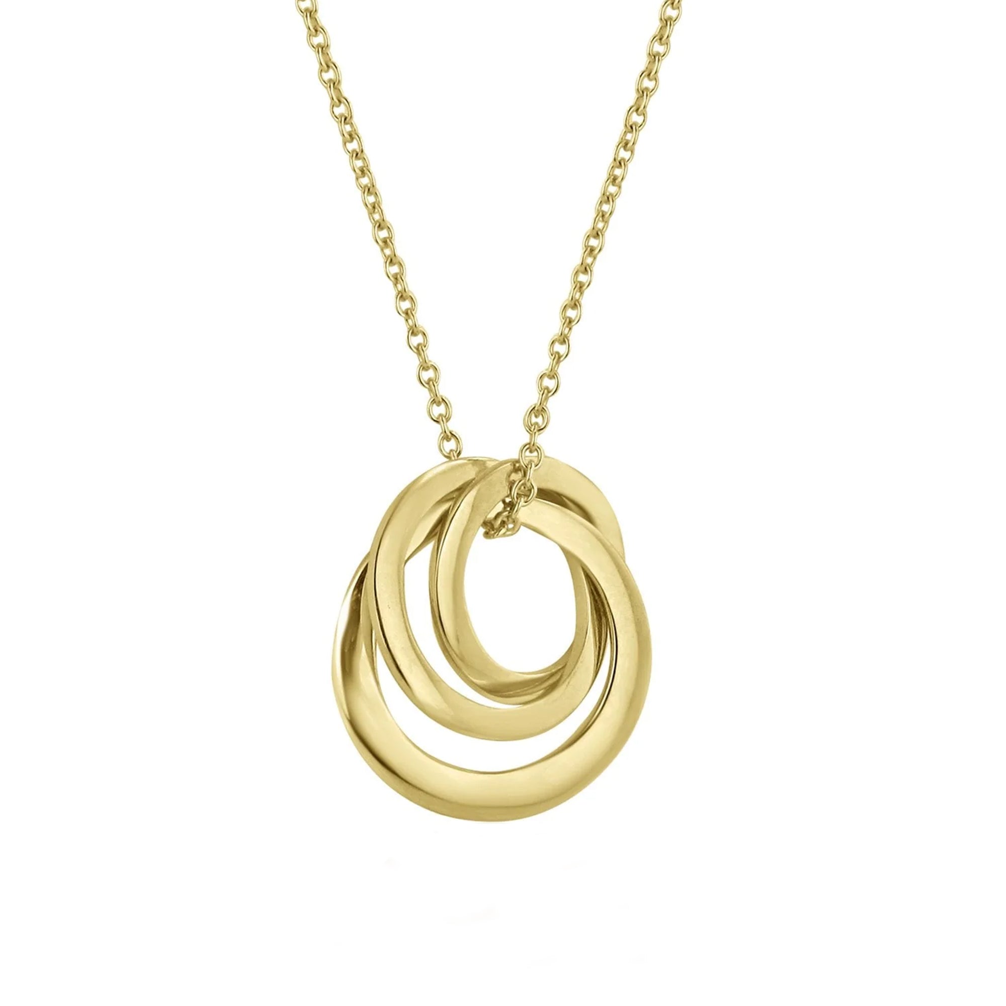 9ct Yellow Gold Triple Interlocking Ring Pendant and Trace Chain