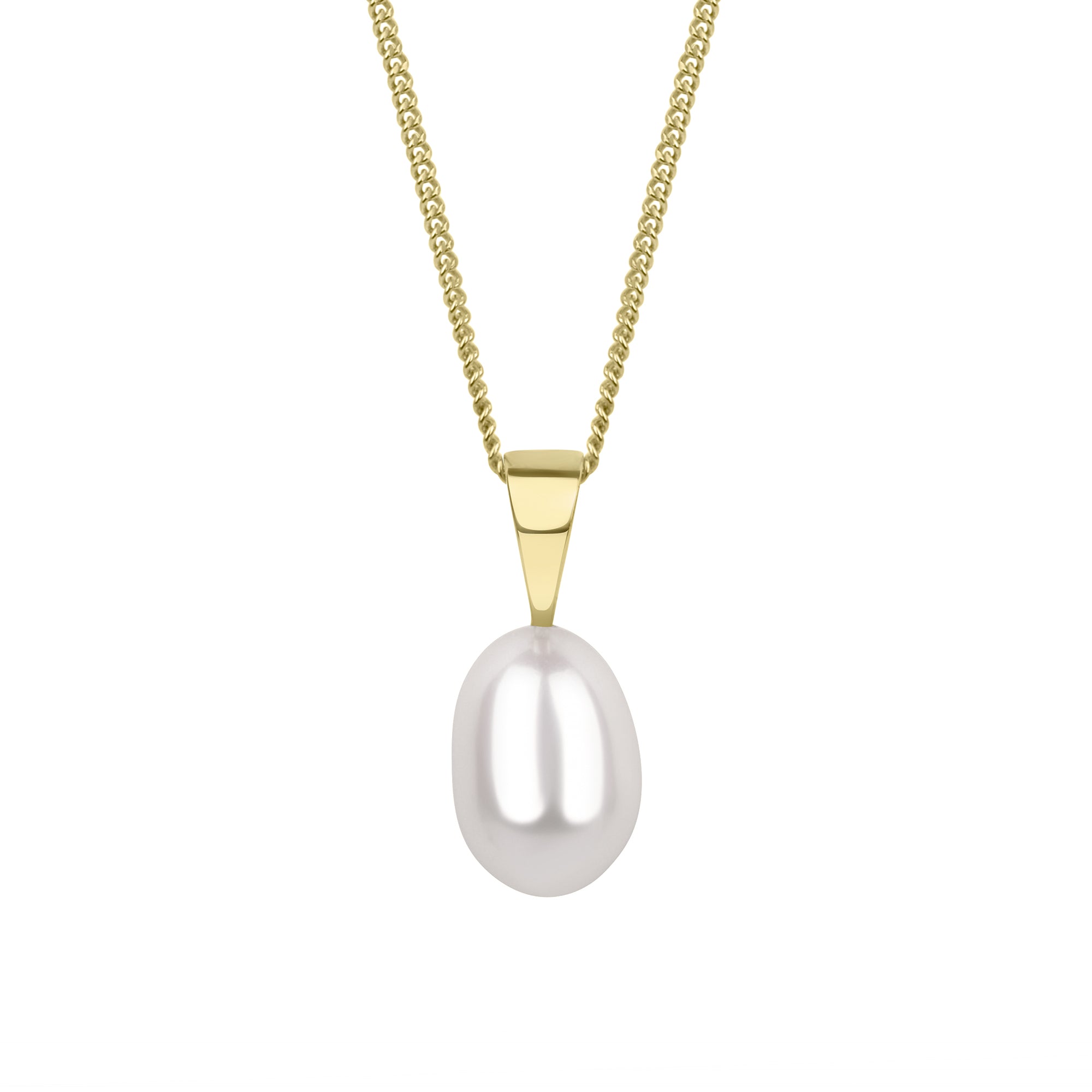 9ct Yellow Gold White Teardrop Cultured Freshwater Pearl Necklace