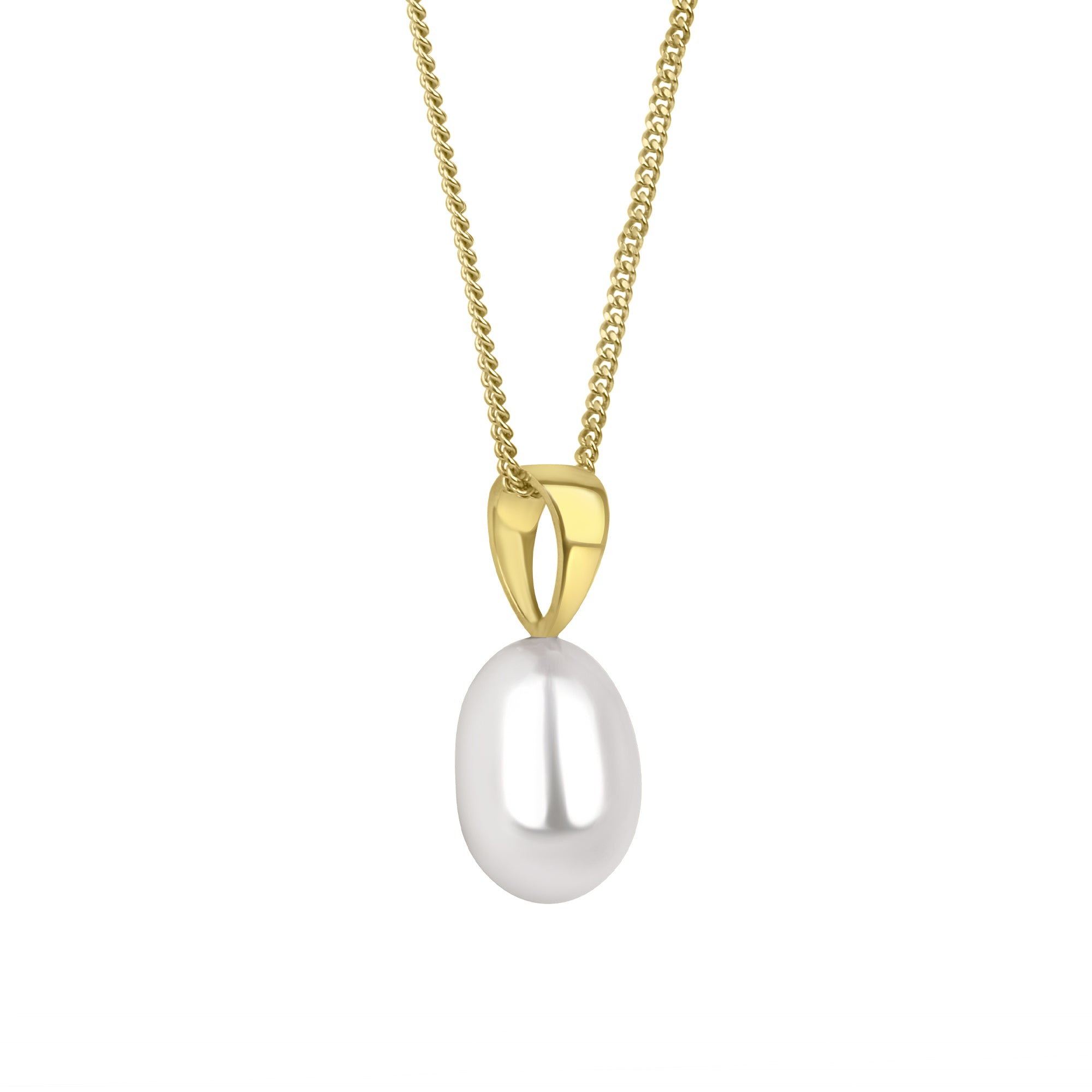 9ct Yellow Gold White Teardrop Cultured Freshwater Pearl Necklace