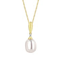 9ct Yellow Gold White Freshwater Pearl Pendant Drop with a Small Diamond on a Curb Chain