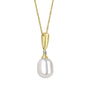 9ct Yellow Gold White Freshwater Pearl Pendant Drop with a Small Diamond on a Curb Chain