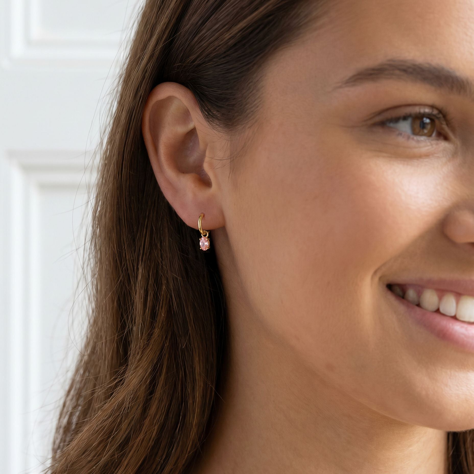 9ct Yellow Gold 0.80ct Oval Pink Lab Grown Diamond Charm Hoop Earrings