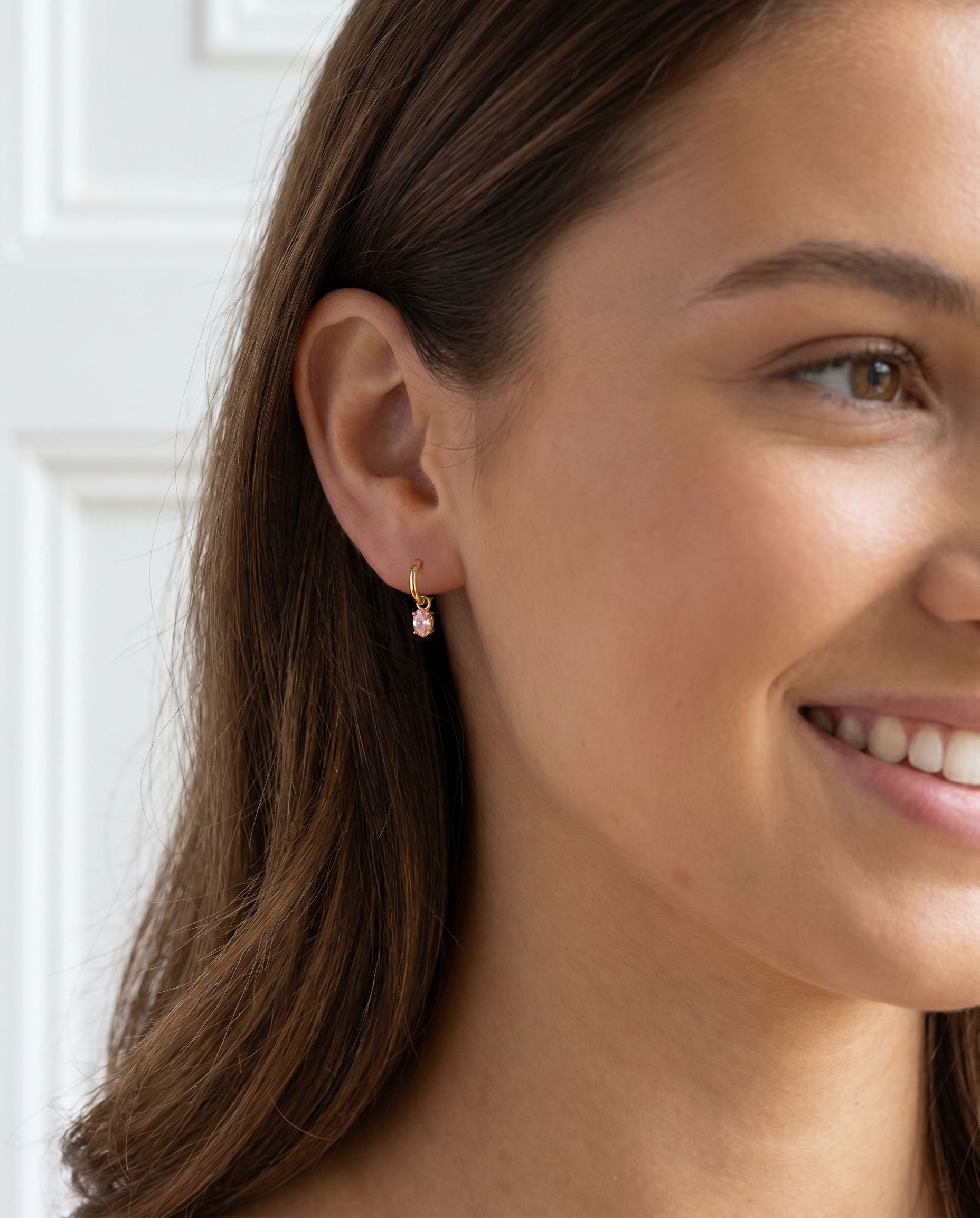 9ct Yellow Gold 0.80ct Oval Pink Lab Grown Diamond Charm Hoop Earrings
