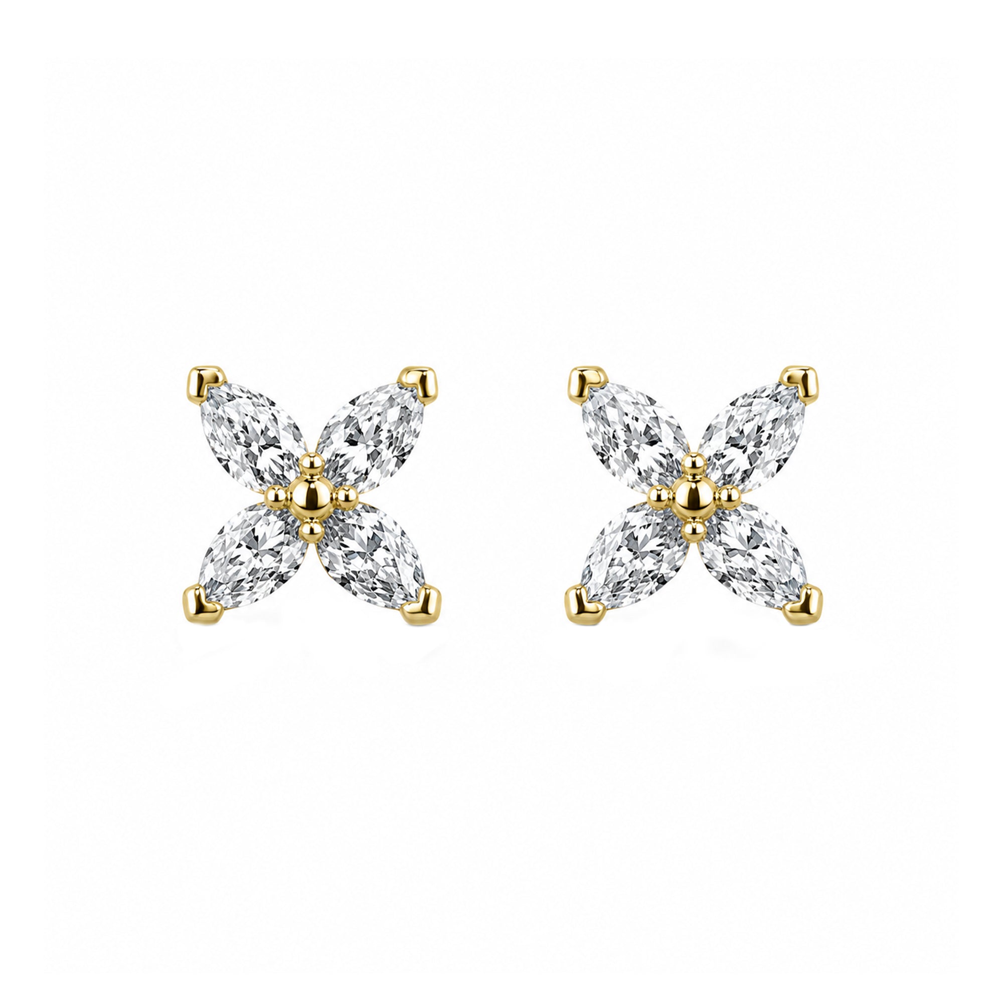 9ct Yellow Gold Flower Stud Earrings Set With Four Pear CZ 's