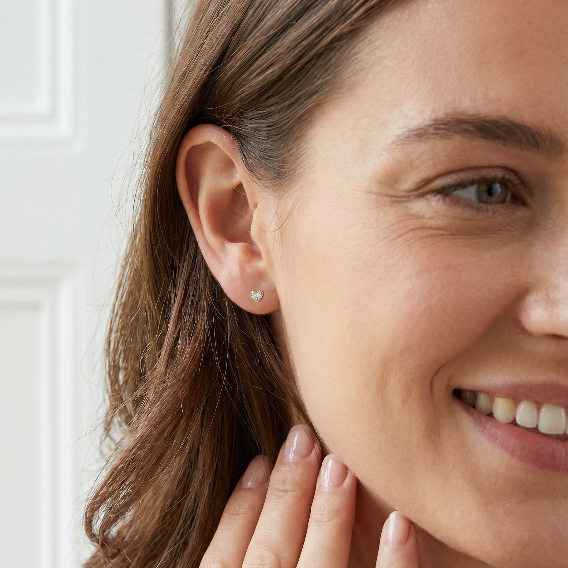 9ct Yellow Gold Heart Stud Earrings Pave Set With CZ's