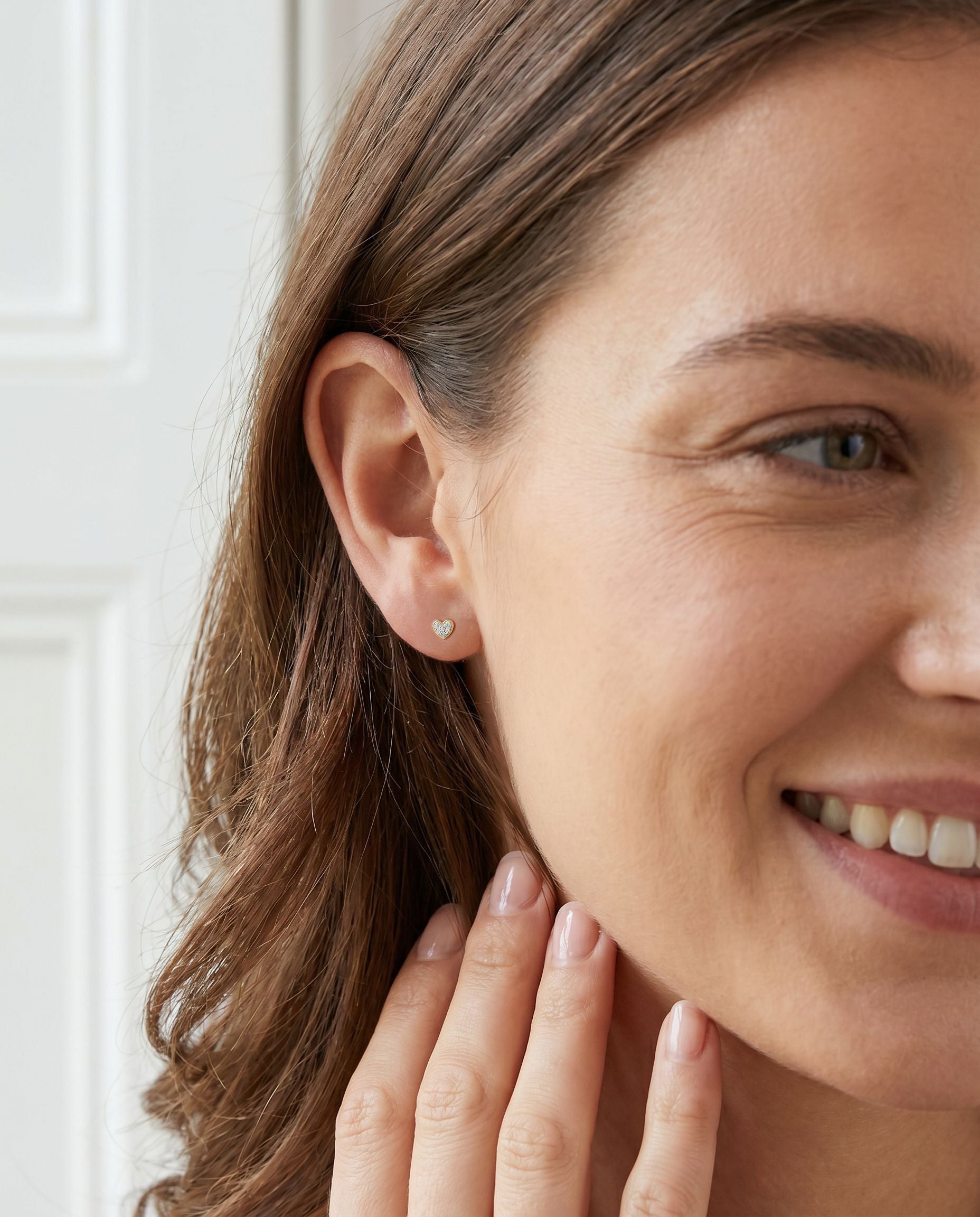 9ct Yellow Gold Heart Stud Earrings Pave Set With CZ's
