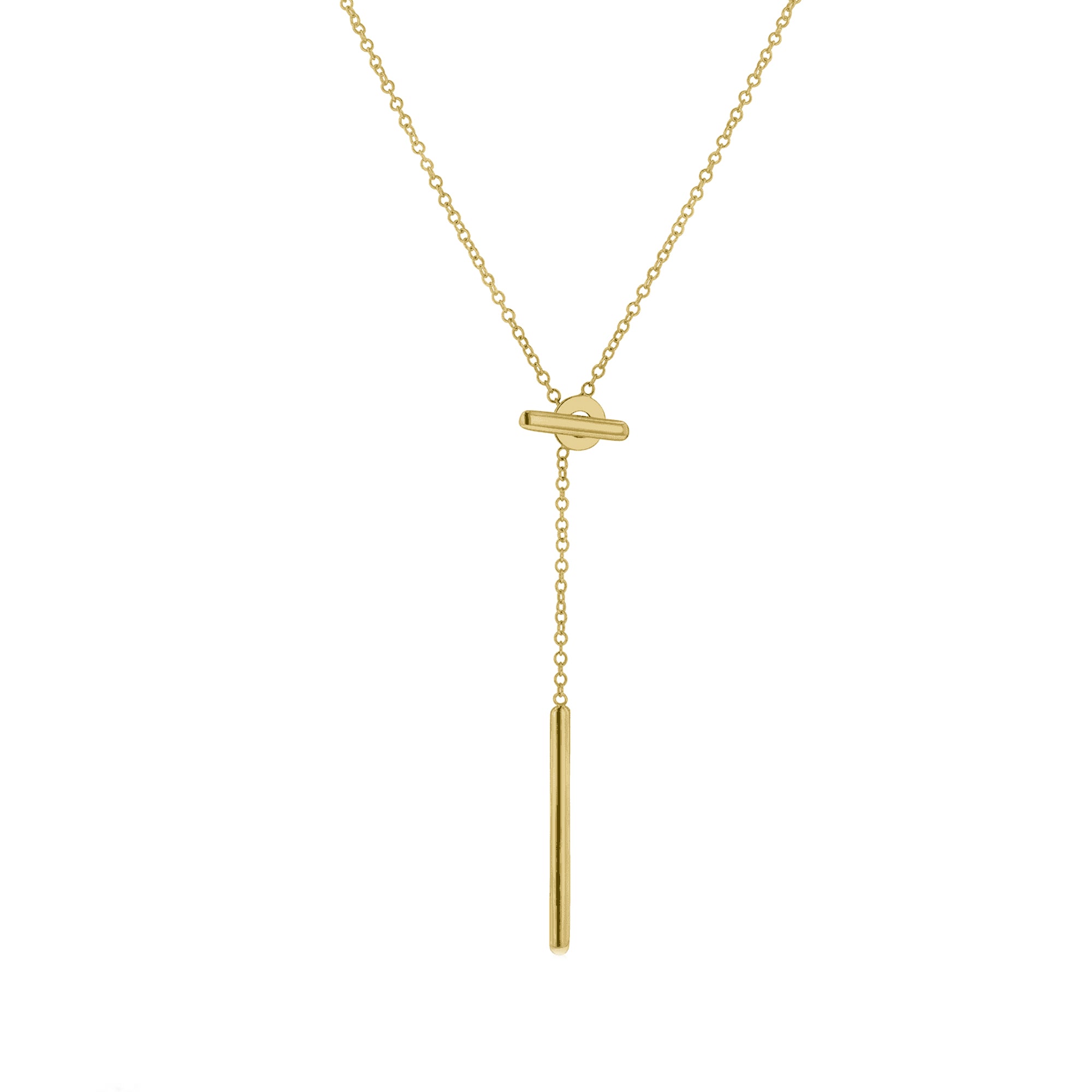 9ct Yellow Gold Lariat Necklace with Open Circle and T-Bar