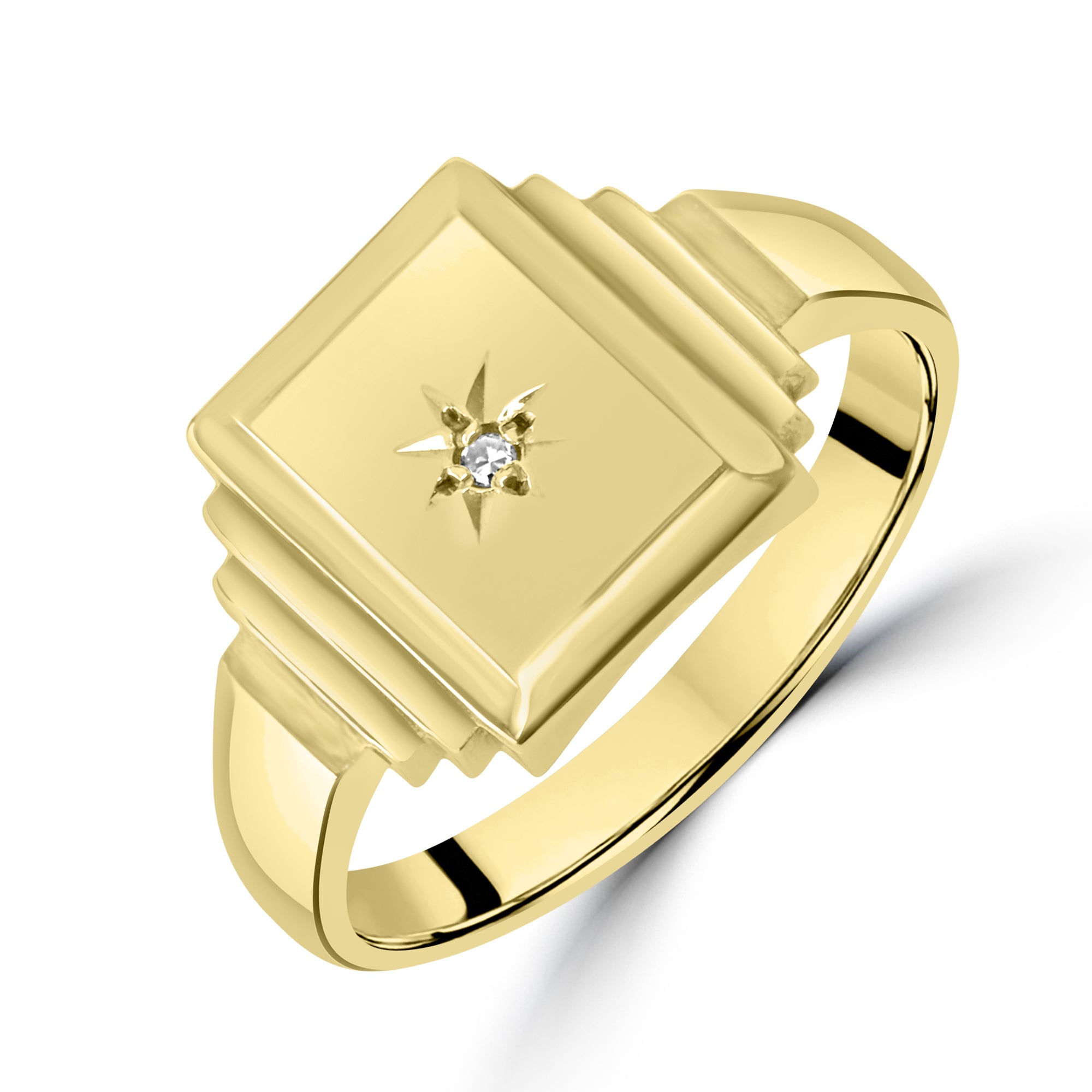 9ct Yellow Gold Signet Ring with Small Star Set Diamond Pre-Owned