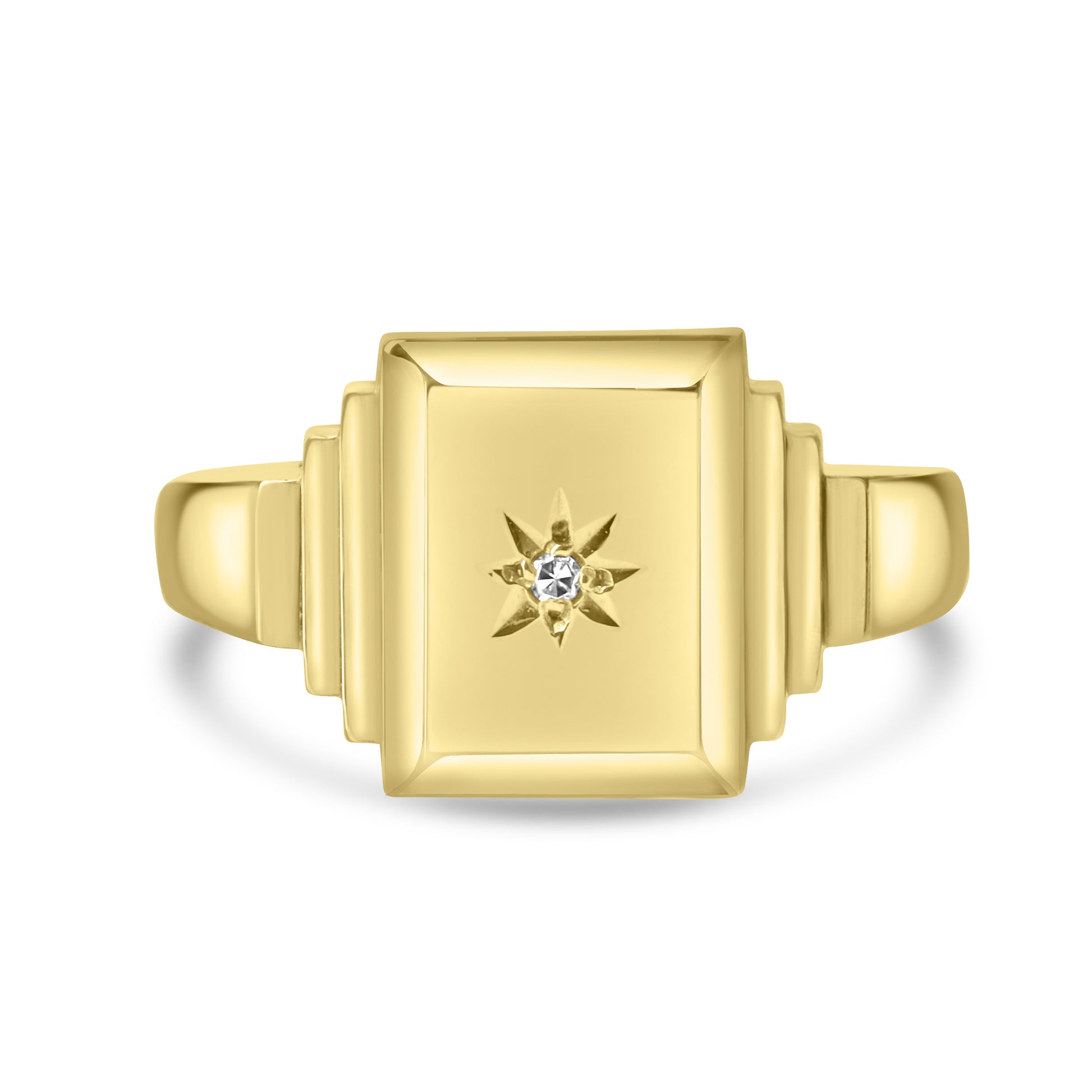 9ct Yellow Gold Signet Ring with Small Star Set Diamond Pre-Owned