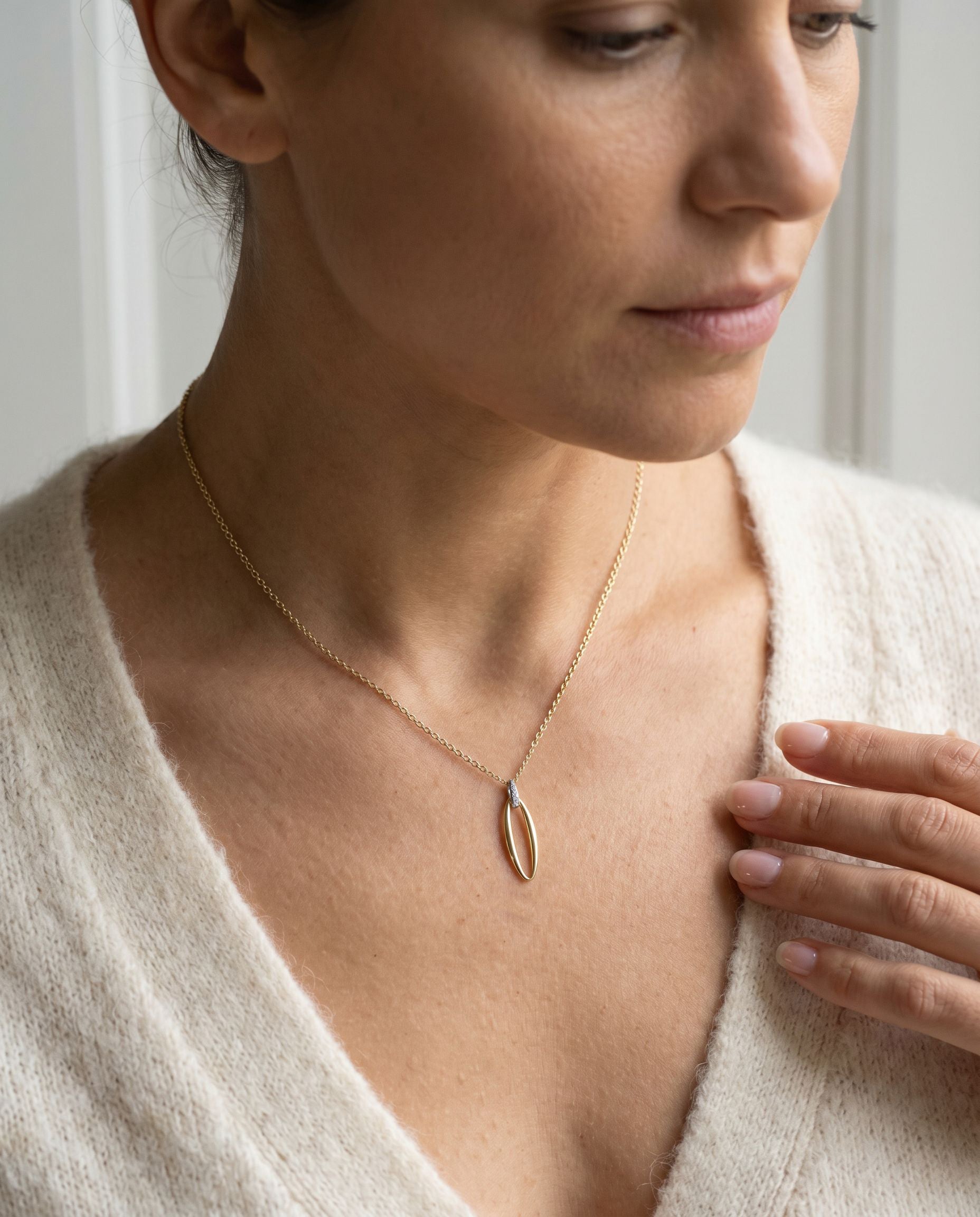 9ct Gold Elongated Diamond Pendant and Chain