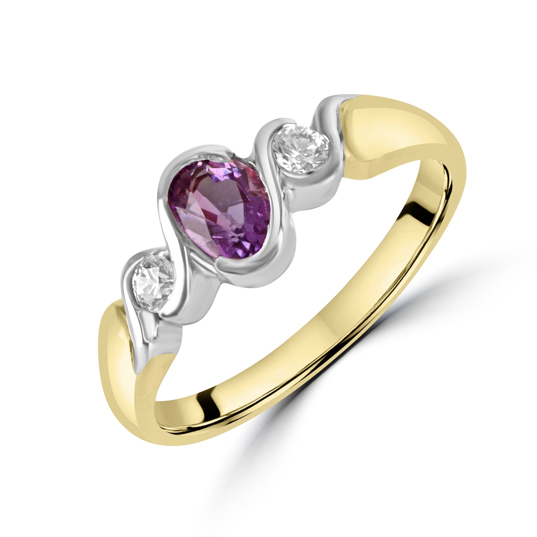 9ct Mixed Gold Amethyst and CZ Pre-Owned Wave Ring