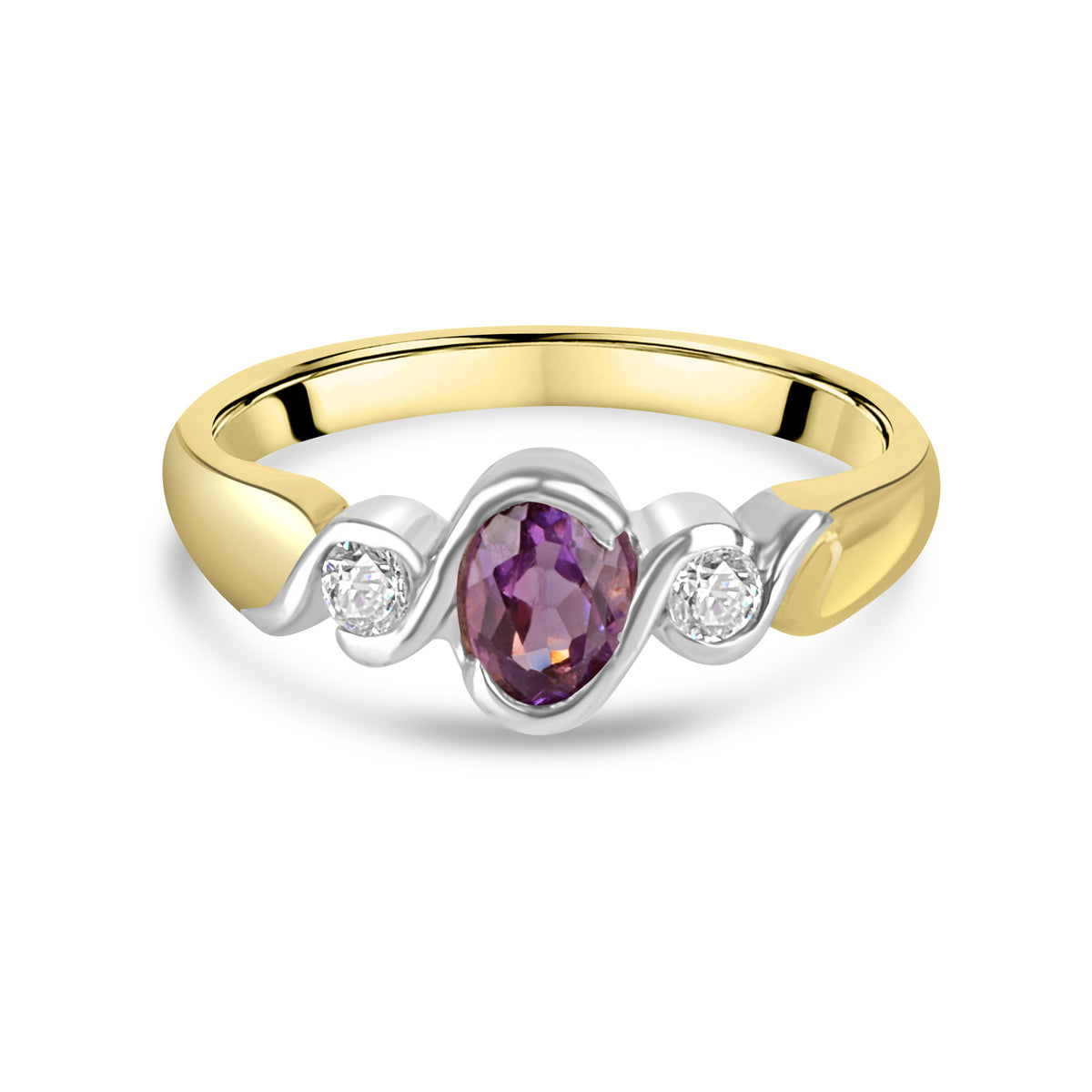 9ct Mixed Gold Amethyst and CZ Pre-Owned Wave Ring