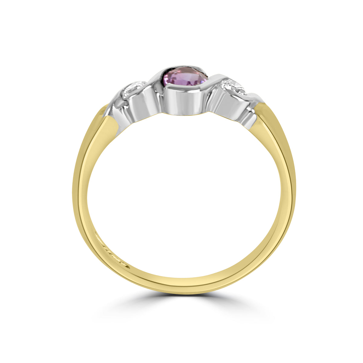 9ct Mixed Gold Amethyst and CZ Pre-Owned Wave Ring