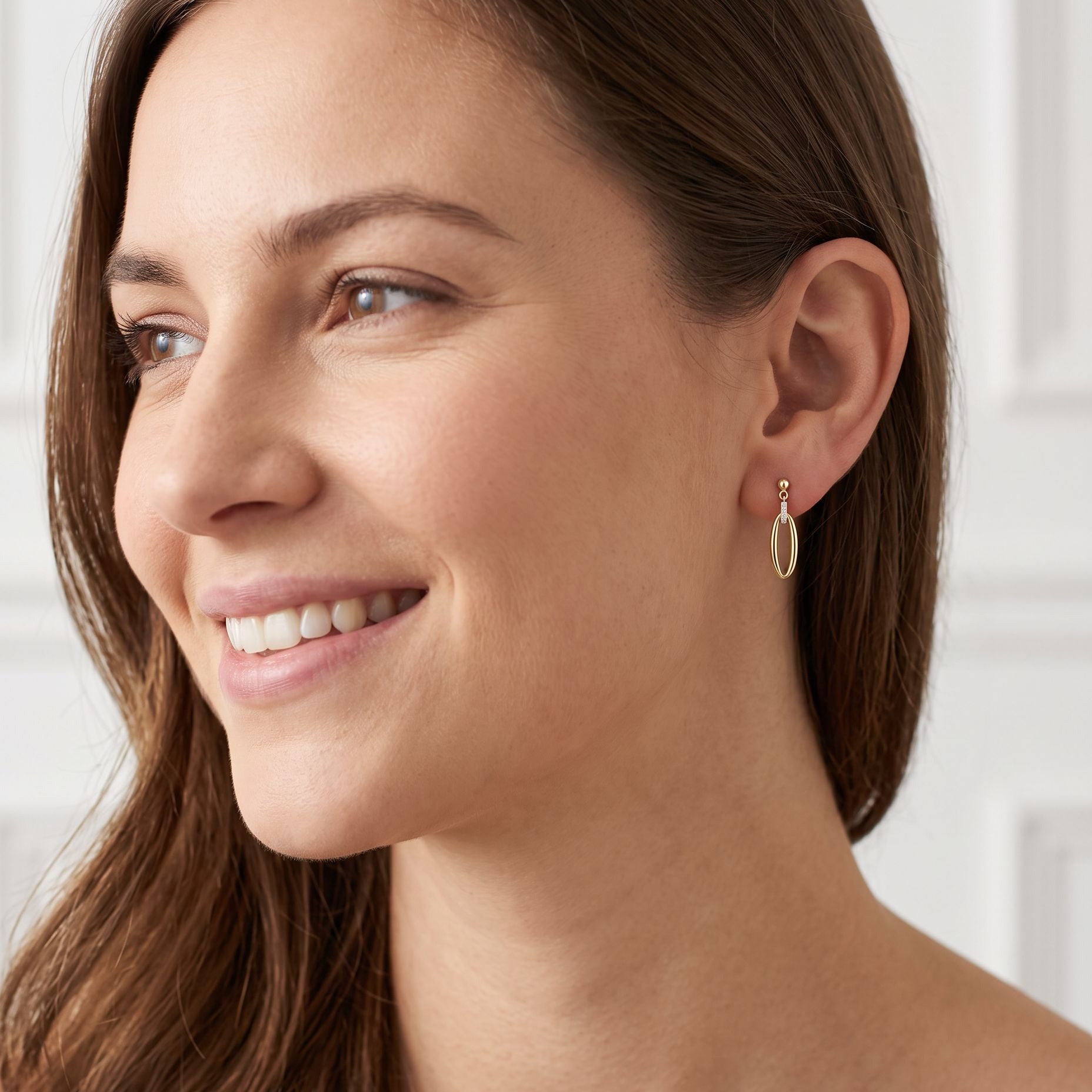 9ct Mixed Gold Elongated Diamond Drop Earrings