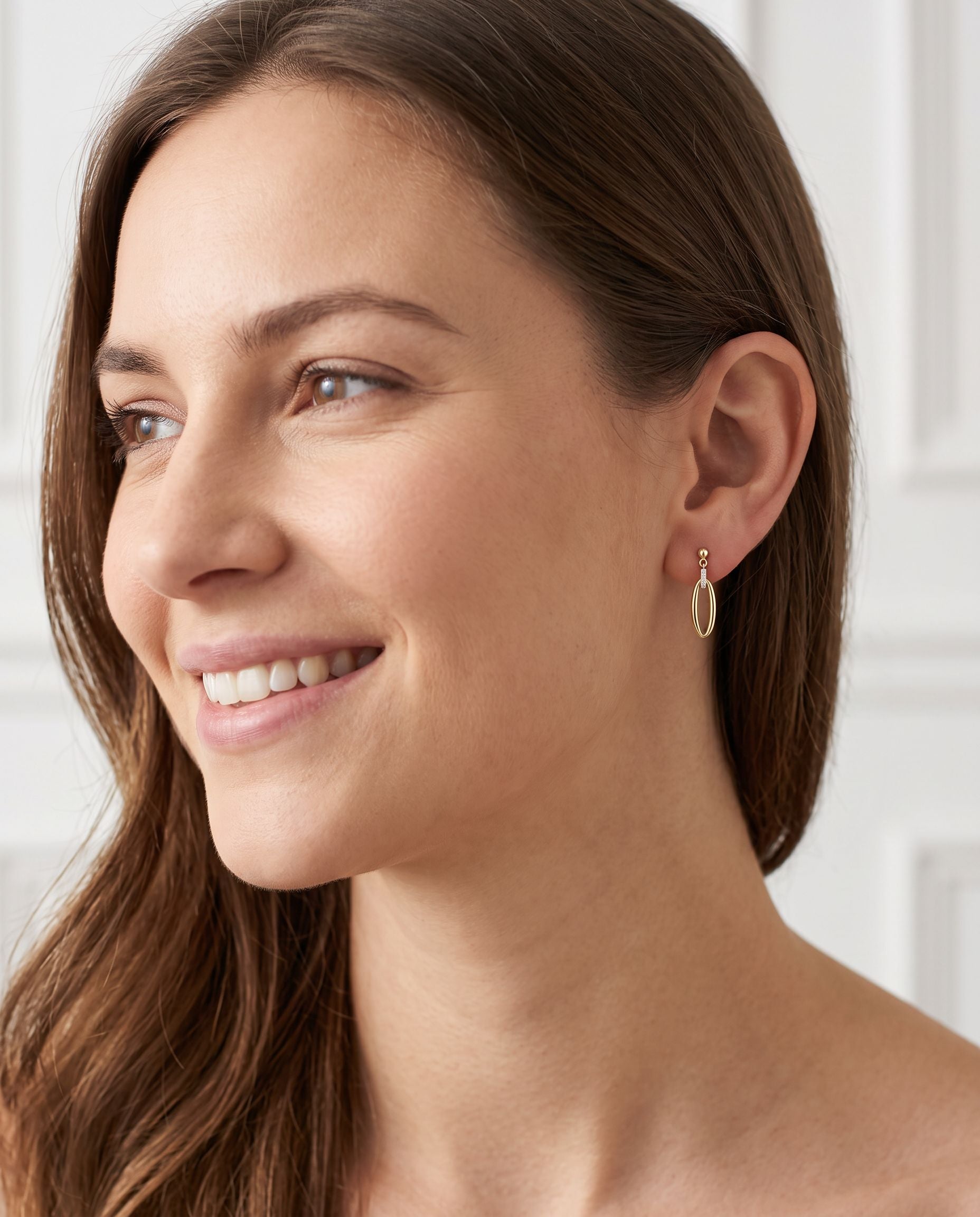 9ct Mixed Gold Elongated Diamond Drop Earrings