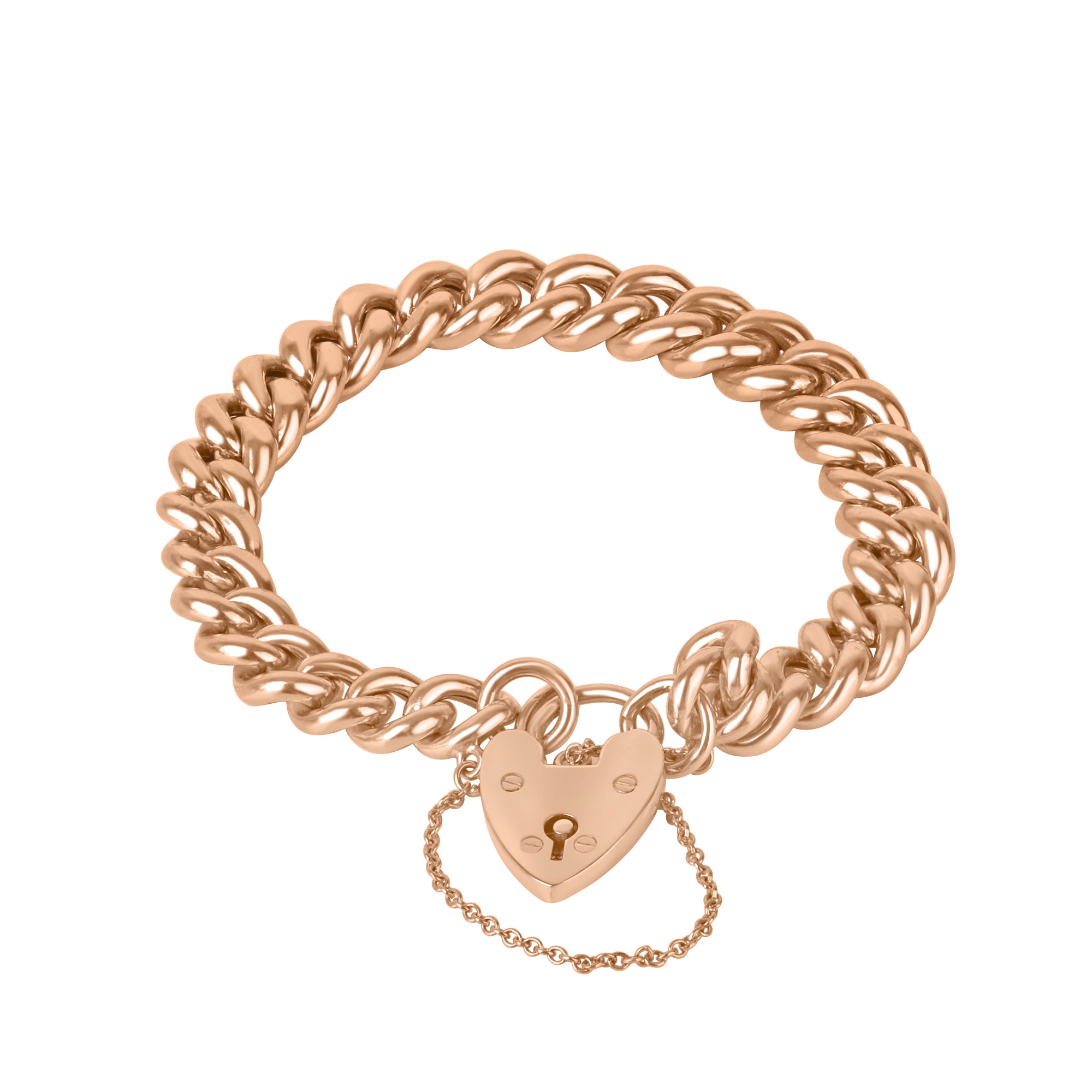 9ct Rose Gold Curb Pre-Owned Graduated Bracelet With Plain Padlock