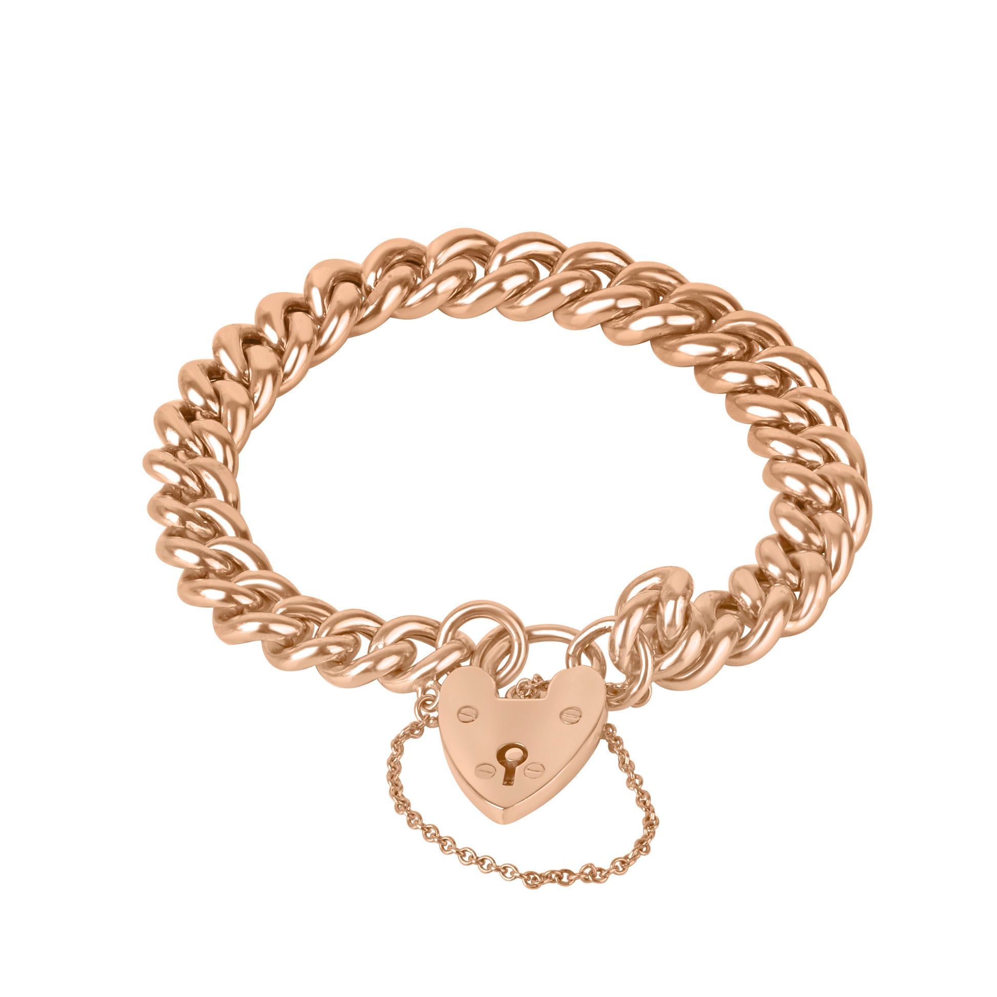 9ct Rose Gold Curb Pre-Owned Graduated Bracelet With Plain Padlock
