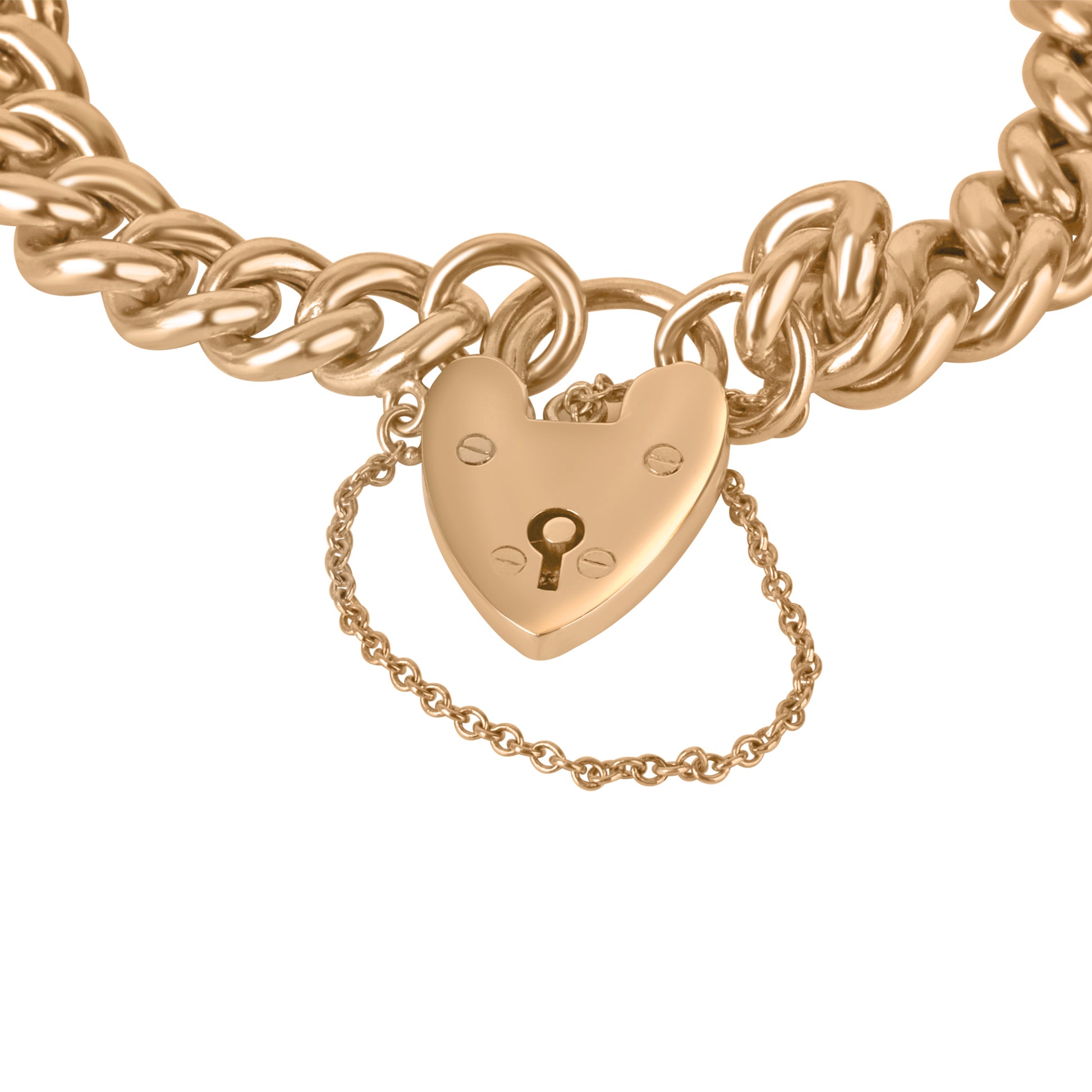 9ct Rose Gold Curb Pre-Owned Graduated Bracelet With Plain Padlock
