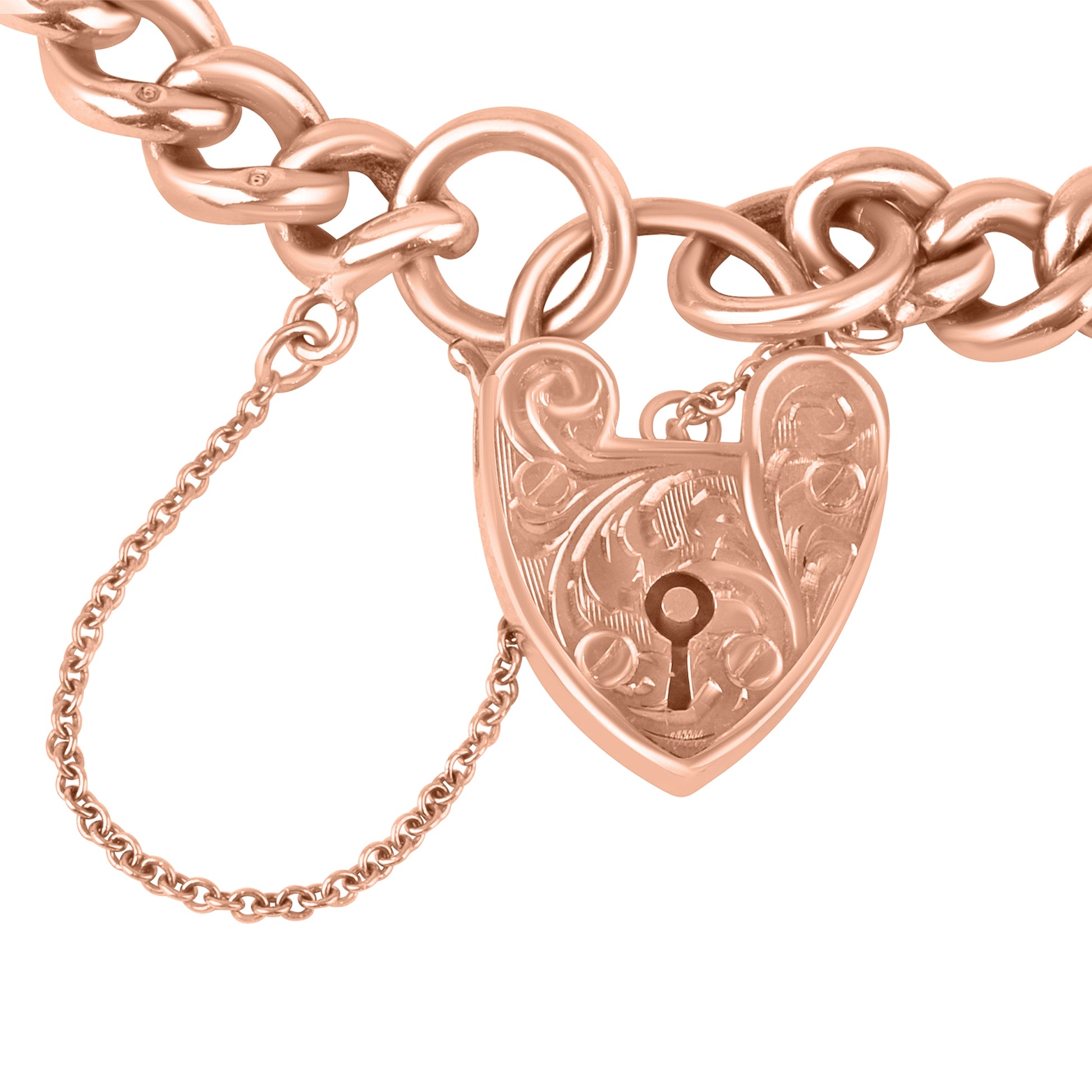 9ct Rose Gold Graduated Curb Pre-Owned Bracelet With Padlock